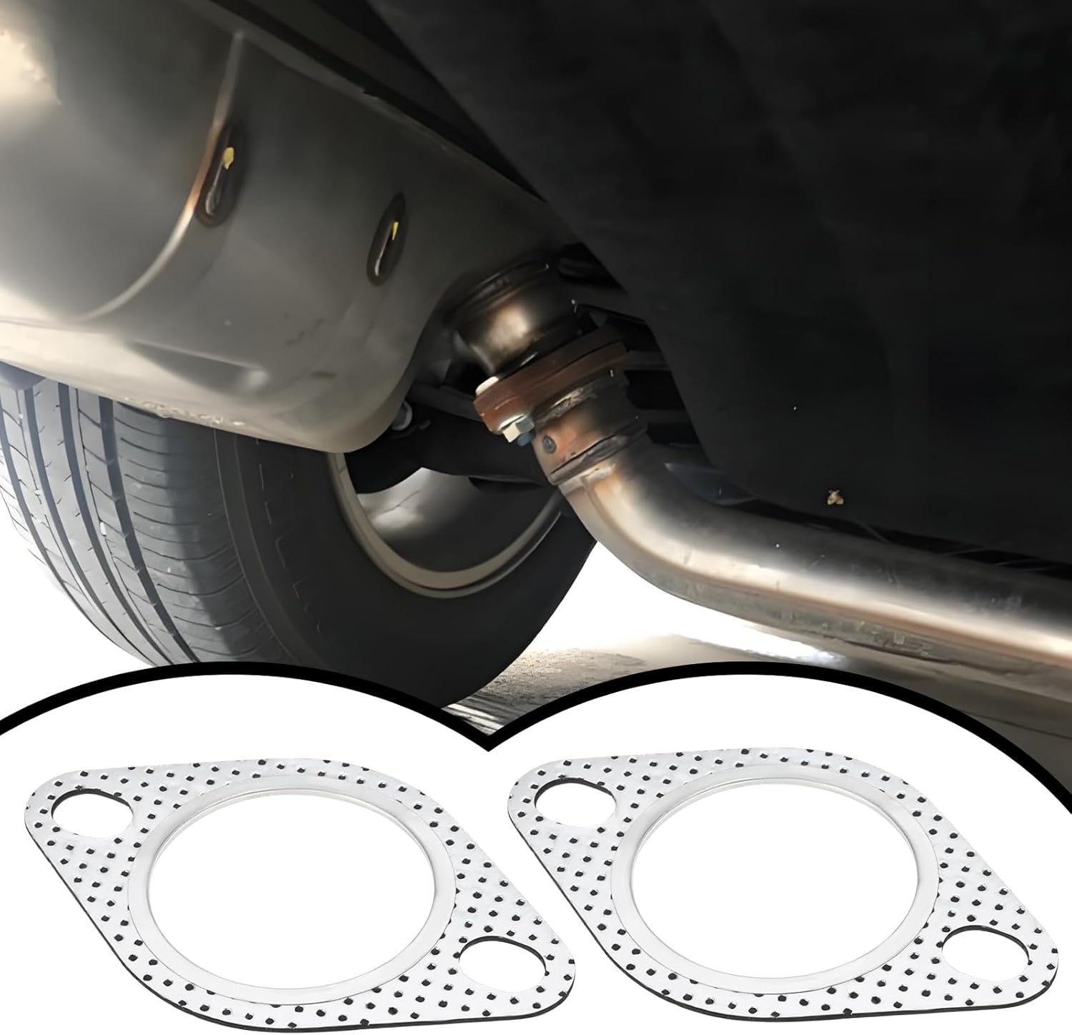 2Pcs 2 Inch Exhaust Pipe Interface Flange Gasket 2-Hole Steel Exhaust Turbine Manifold Lower Manifold Hole Spacing 85Mm Suitable for 51Mm Exhaust Pipe image number 5