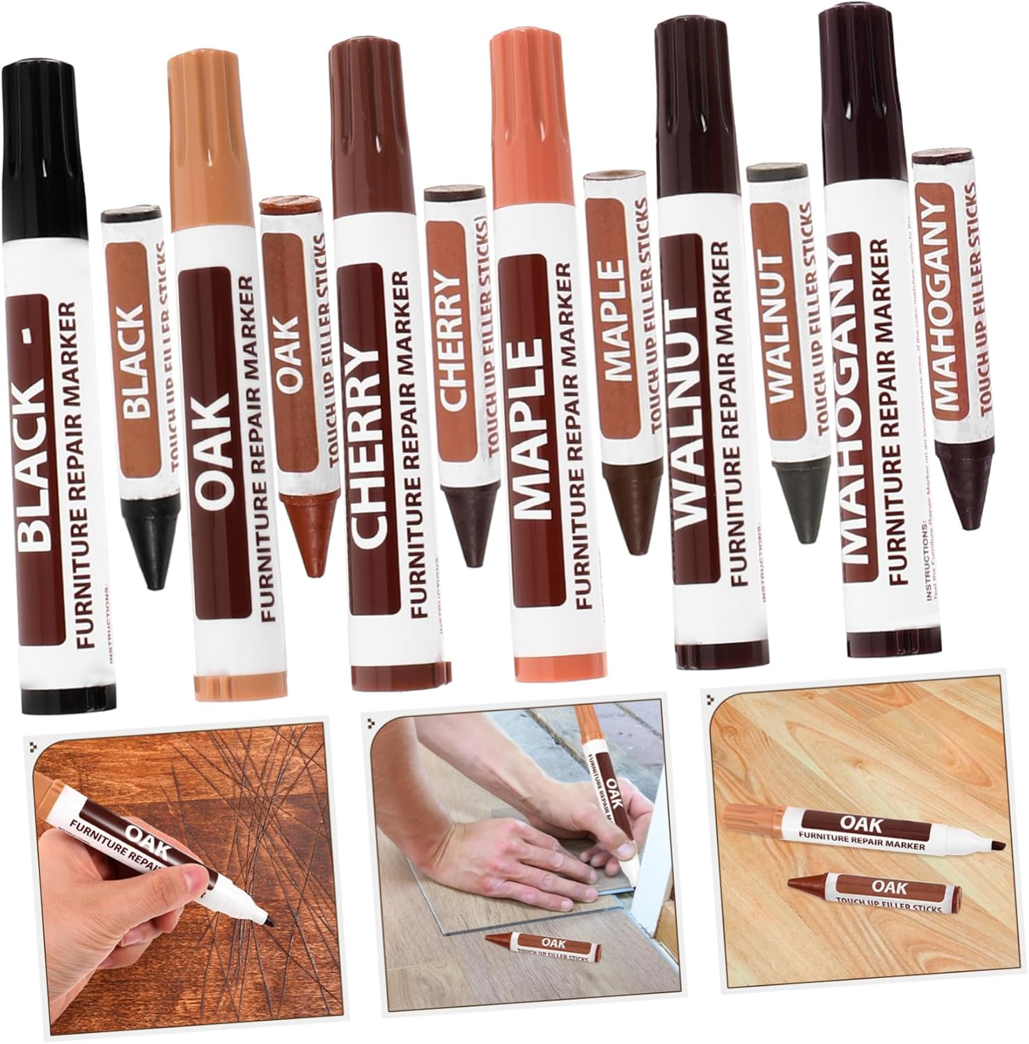 Furniture Touch-Up Marker Pen Wood Floor Repair Kit for Wooden Furniture Scratch and Floor Surface Restoration, 6 6 Set Multi-Color Repair Paint Pens for Home Door and Cabinet Maintenance image number 3