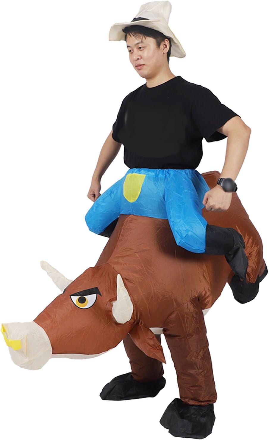 Inflatable Bull Costume, Bull Riding, Battery Operated, Animal Cosplay Costume, Halloween Cosplay Costume, Universal Size, Elastic Bands, Blow up Ride on Cowboy Fancy Dress