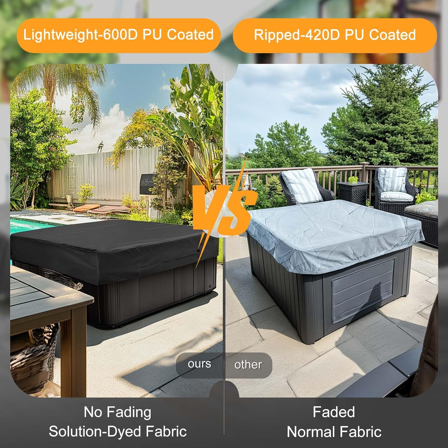 Nettypro Fade Resistant Hot Tub Cover Square 80 X 80 Inch Waterproof Outdoor SPA Cover Protector for Hot Tub, Black image number 2