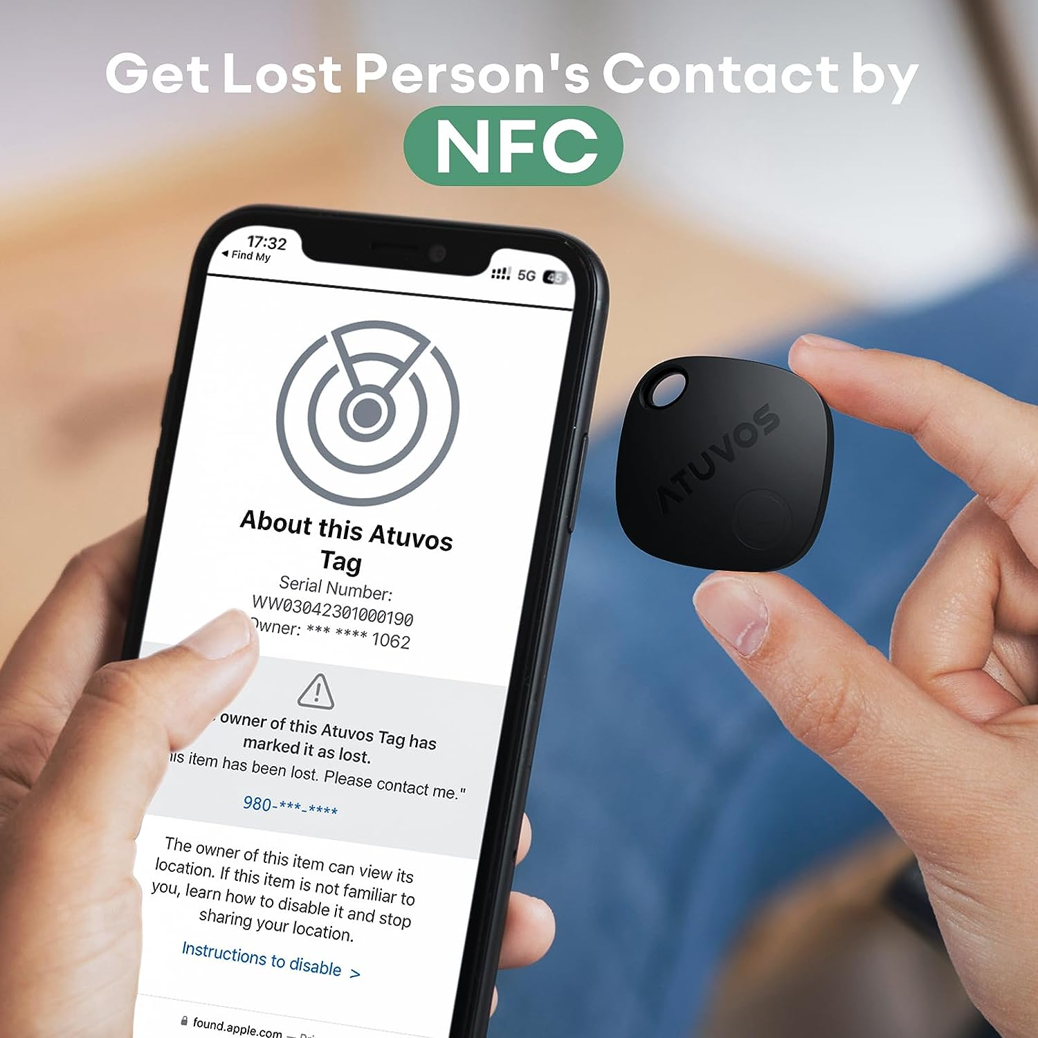 ATUVOS Bluetooth Item Finder 2 Pack, Compatible with Apple Find My (Ios Only), 60M Finding Range, Replaceable Battery, Waterproof, Tracker for Keys, Luggages, Suitcases, Wallets, Bags, Black image number 3