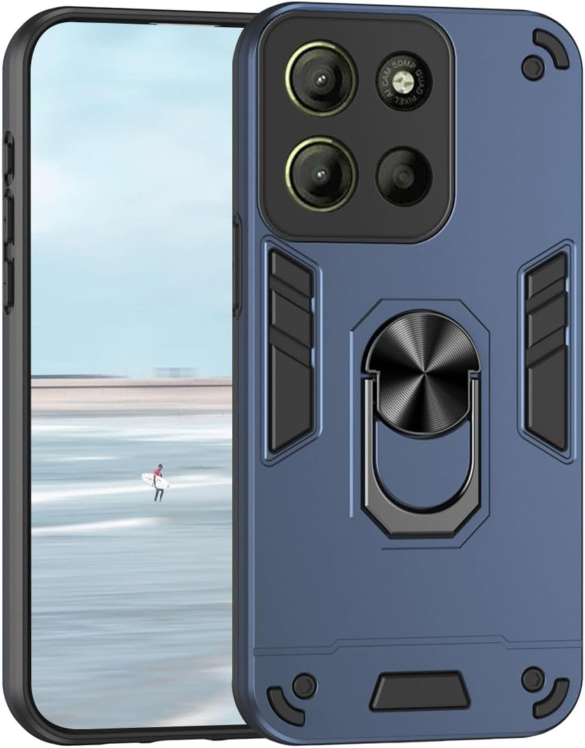 UPLAI Case for Motorola Moto G15 / Moto G15 Power, Ring Kickstand Military Grade Shockproof Protection Magnetic Armor Cover, Ultra Thin PC + TPU Bumper Durable Phone Case. Black