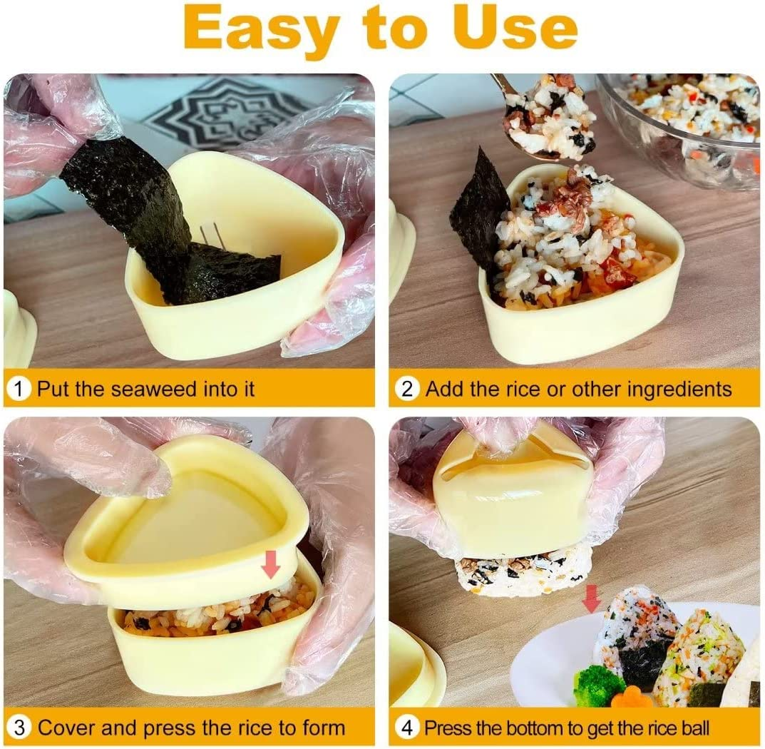 3Pcs Onigiri Mold, Rice Mold Kit, Triangle Rice Ball Molds Maker Sushi Molds, for Non Stick Spam Musubi Maker Press, for Kids Lunch Bento and Home Diy(Color:Pink and Yellow) image number 1