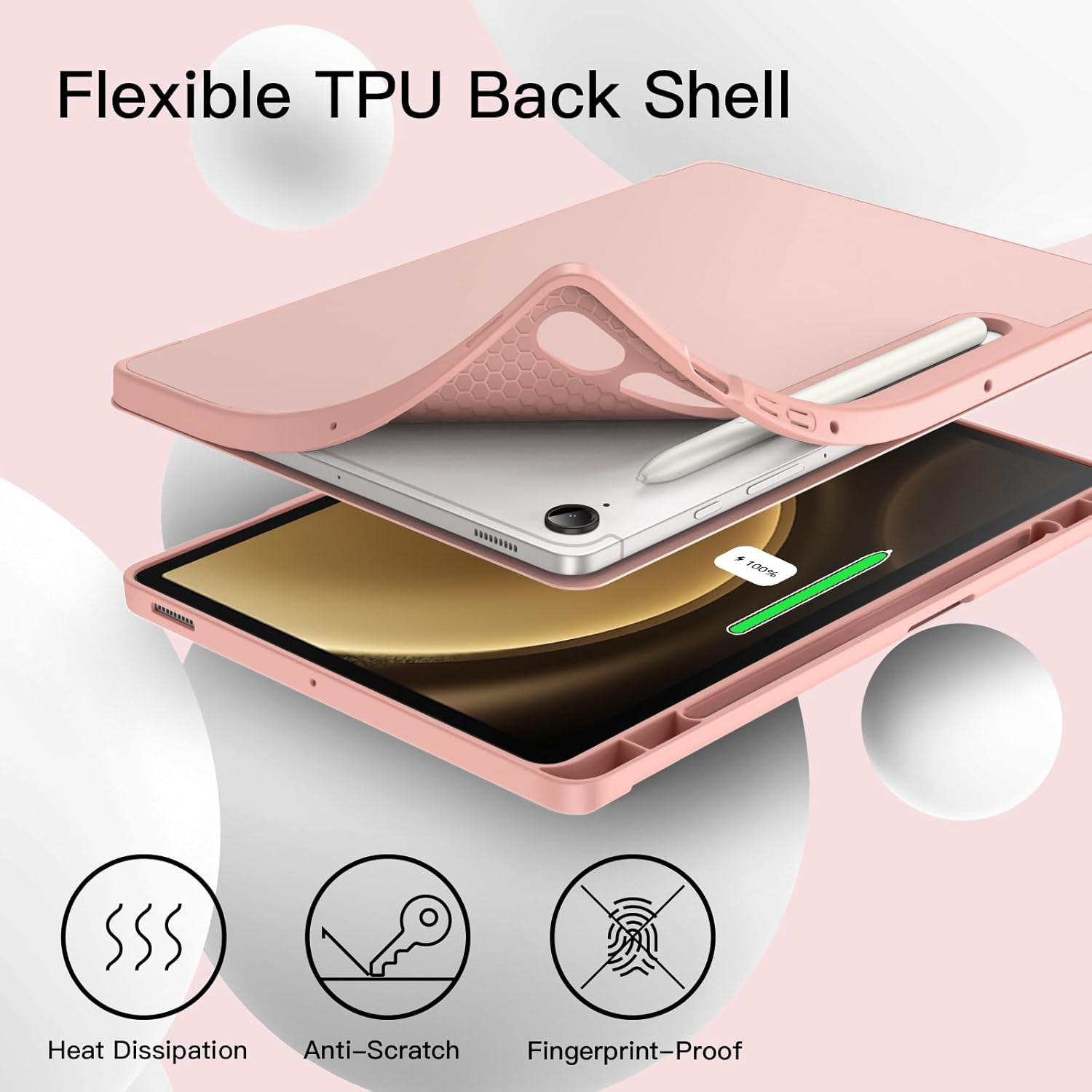 Jetech Case for Samsung Galaxy Tab S10 Lite / S10 FE / S9 FE 10.9-Inch with S Pen Holder, Soft TPU Tri-Fold Stand Protective Tablet Cover, Support S Pen Charging, Auto Wake/Sleep (Rose Gold) - Light Purple image number 4