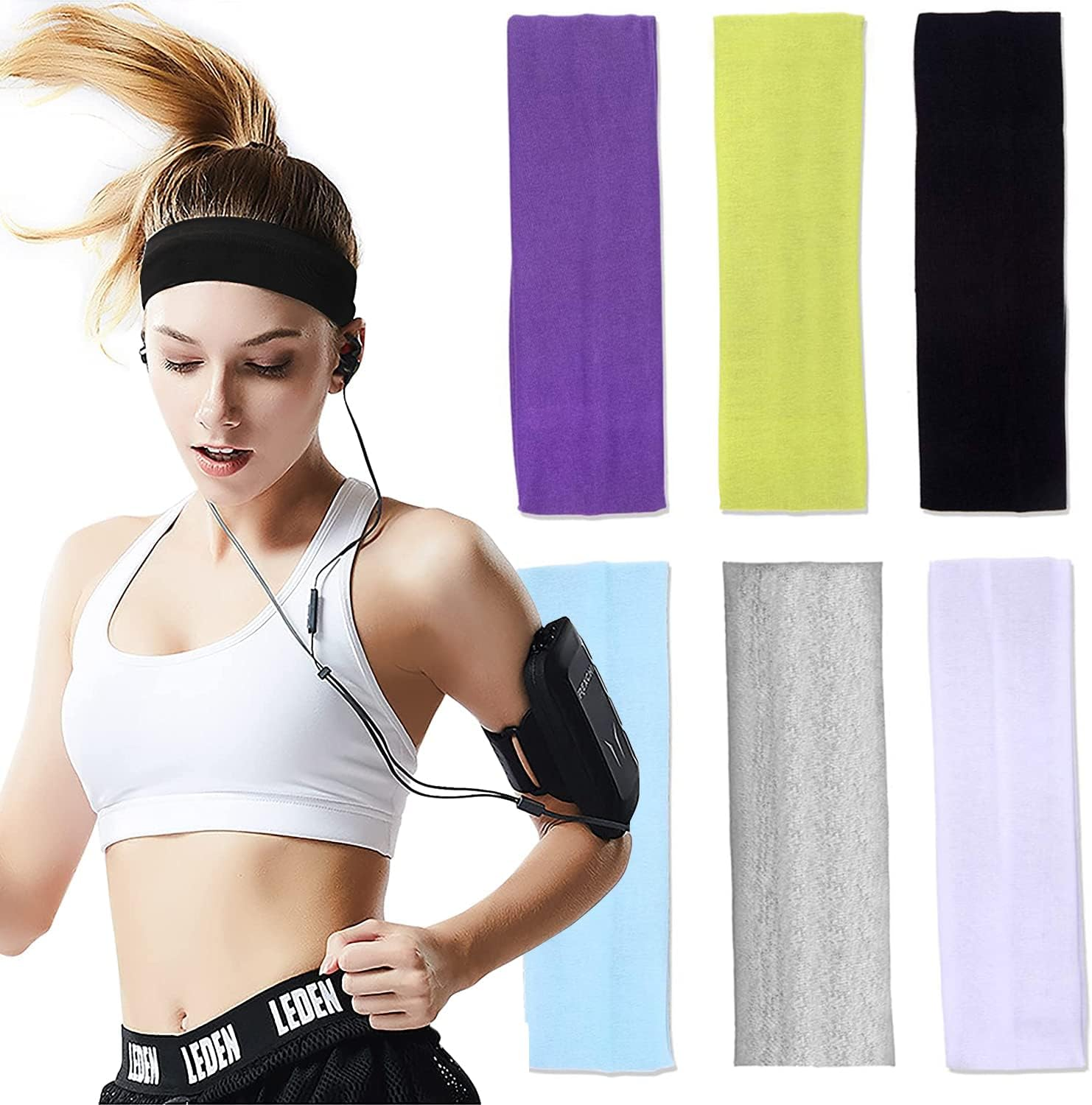 Witbicg Women'S Headbands, Sweatband, Forehead Sweatband, Head Sports Headband, Thin Sports Headband, Hair Band, Boys for Running, Cycling, Yoga, Elastic Moisture Wicking Pack of 6 image number 2