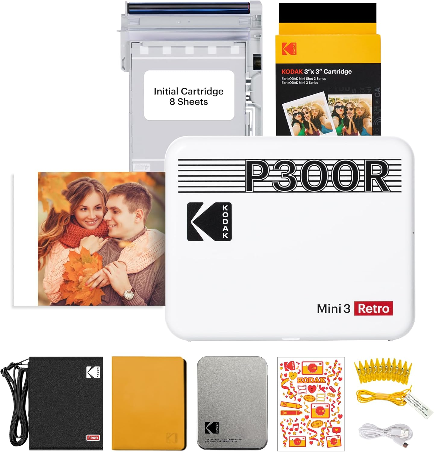 Kodak Mini 3 Retro Instant Photo Printer with Cartridge plus Accessories Bundle, White image number 4