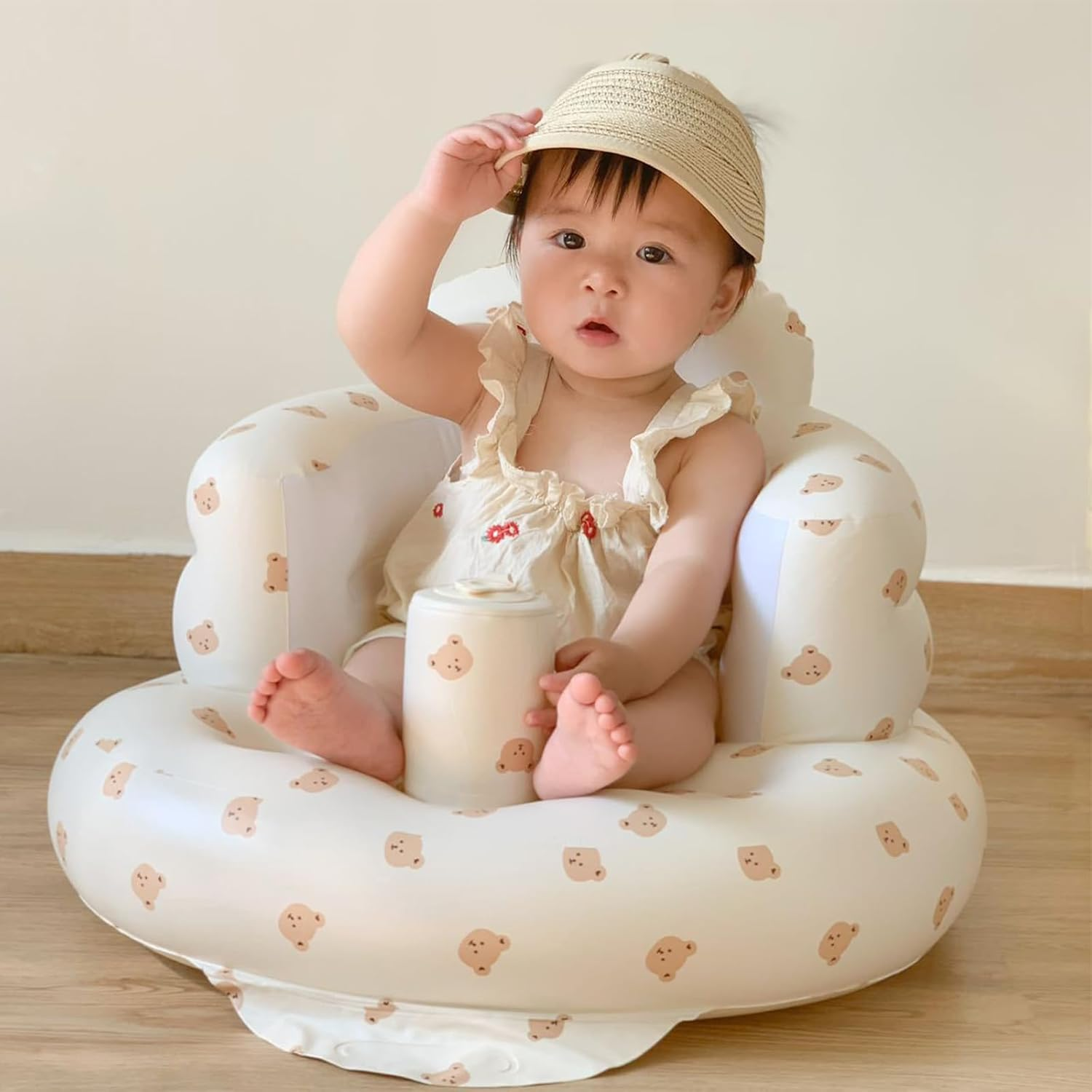 Inflatable Baby Seat, Portable Blow up Support Infant Seat with Built in Air Pump Blow up Baby Chair for Learning to Sit and Feeding (Bear) image number 4