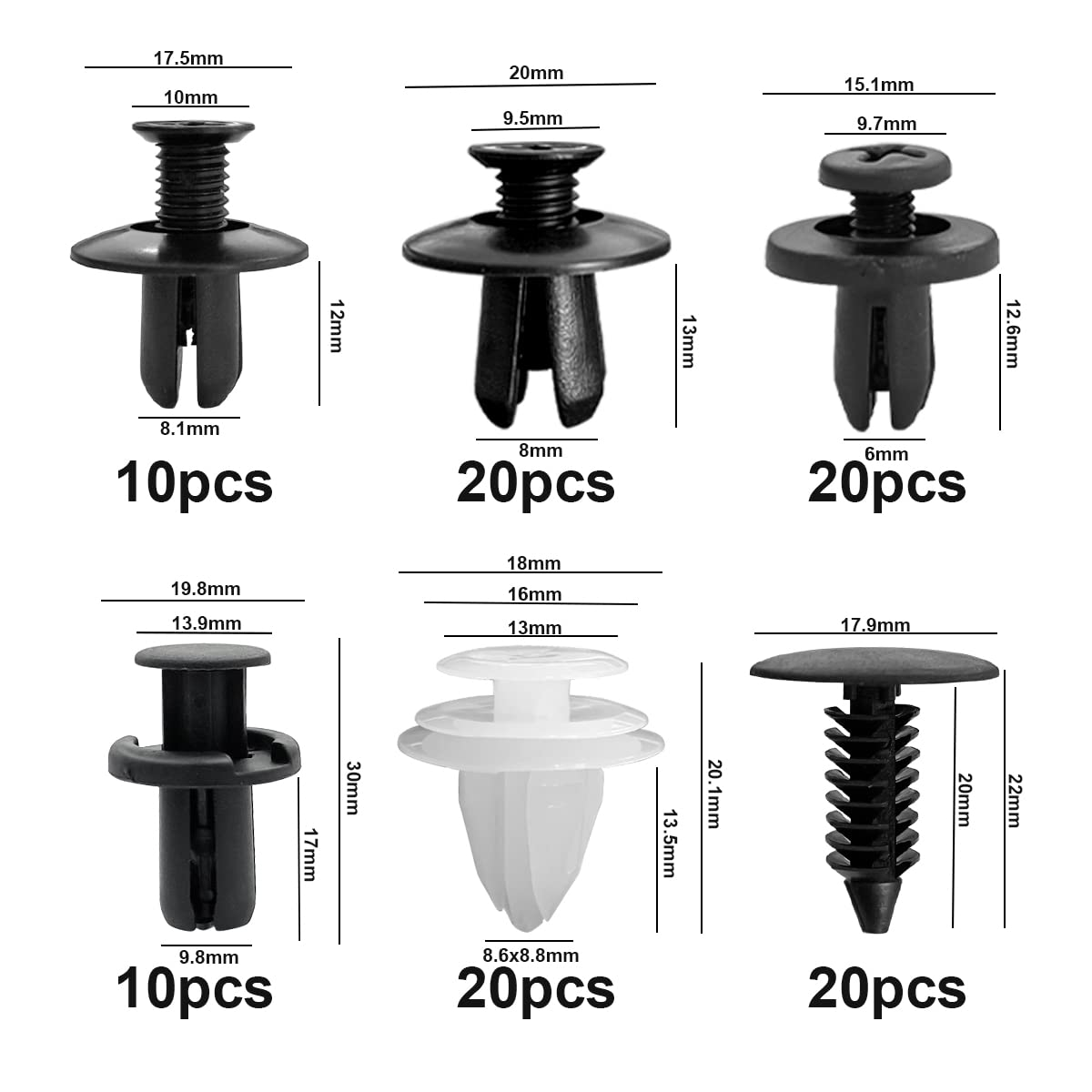 100PCS 6 Sizes Car Retainer Clips Set, Auto Door Trim Panel Clips, Bumper Push Rivet Clips with Storage Box, Expansion Screws Replacement Kit Accessories, Universal for GM, Ford, Toyota, Chrysler image number 3