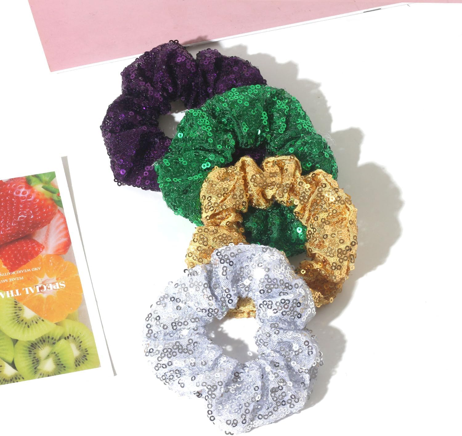 12 Pcs Gold Sequin Scrunchies Bridesmaid Scrunchies Elastics Ponytail Holders Hair Wrist Ties Bands Cloth Scrunchies for Show Gym Dance Party Club Girl Women image number 3
