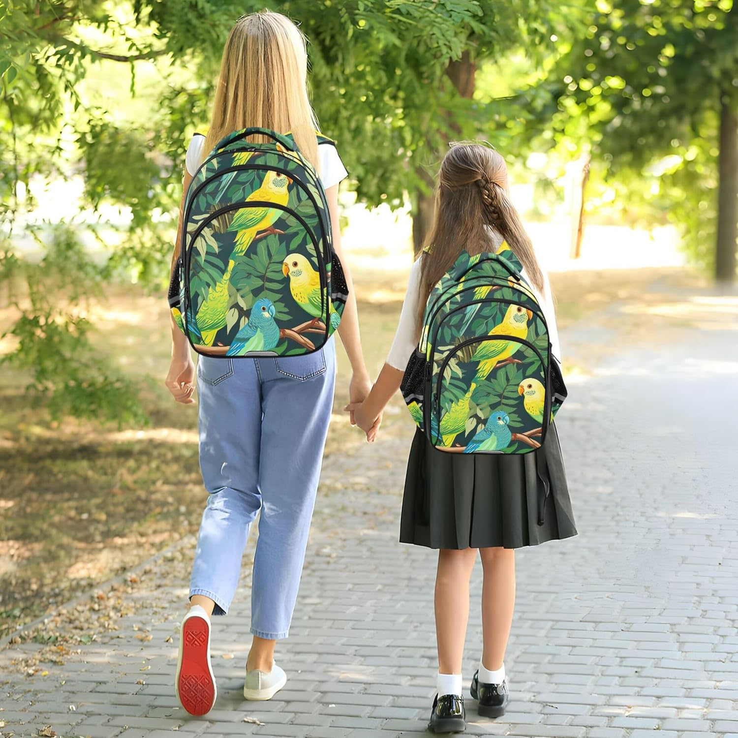 Joisal Green Yellow Parrots Leaves Kids Backpack Girls Boys Children School Bag Custom Lightweight Bookbag Toddler Daypack image number 6