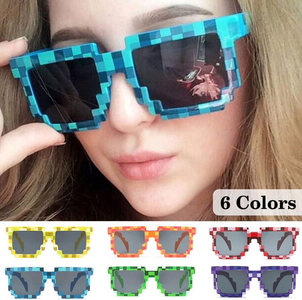 24 Pack Pixel Sunglasses, Miner Party Favors Sunglasses Retro Gamer Sunglasses Pixeled Eye Glasses for Kids Adults image number 5