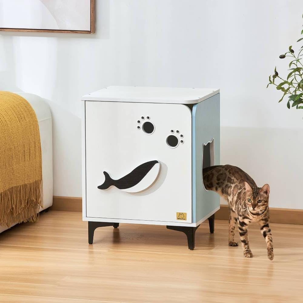 Michu Hidden Cat Furniture - Cat Litter Box Enclosure and Wooden Pet House, End Table Large Enough for Most Cats and Litter Boxes image number 3