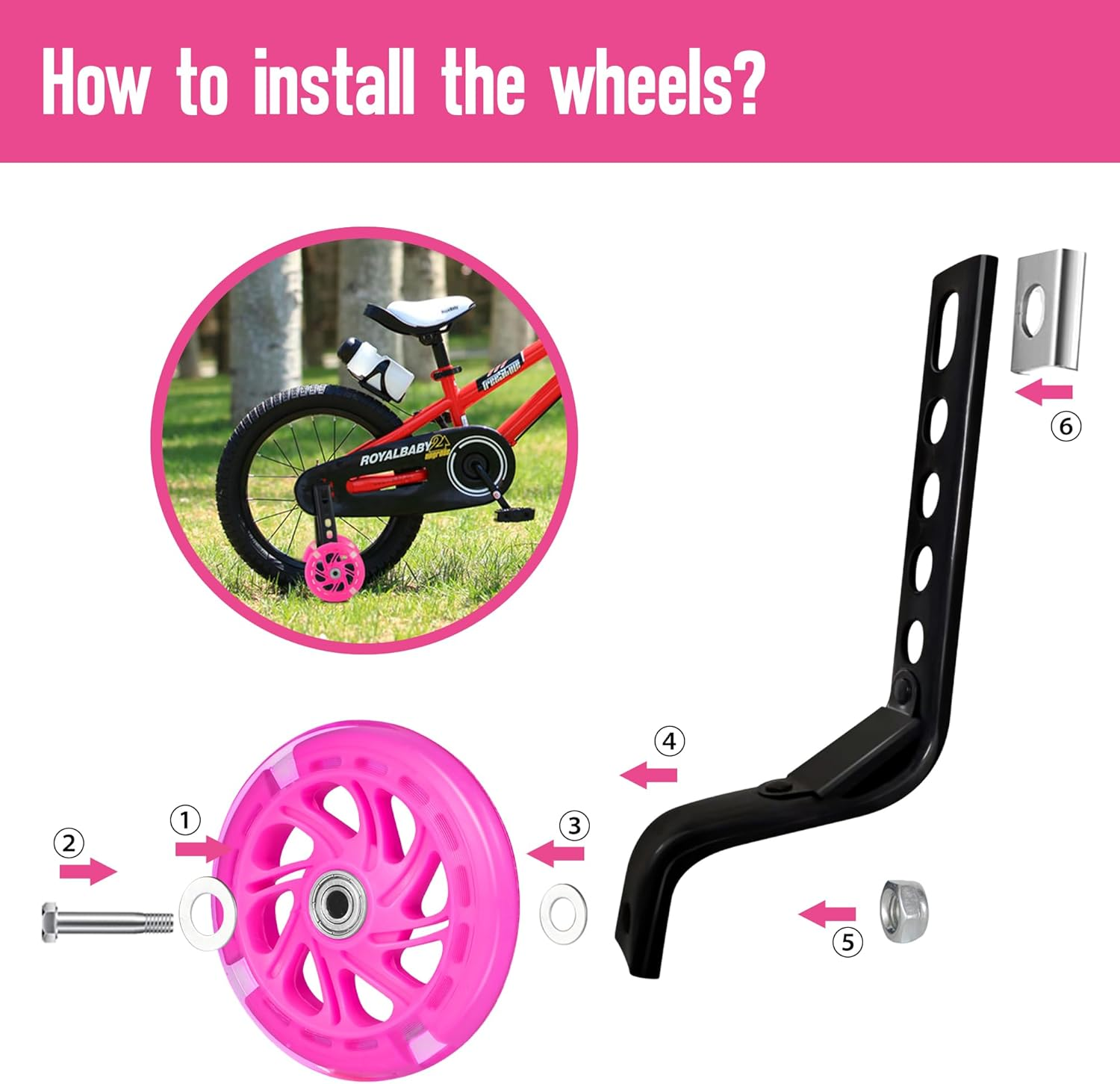 WIOSEIOC Bike Training Wheels,Thicken Stronger Flash Mute Wheel Adjustable Stabilizer Suitable for 12/14/ 16/18/ 20/ Inch Single Speed Bike, Including Mounted Kit image number 3