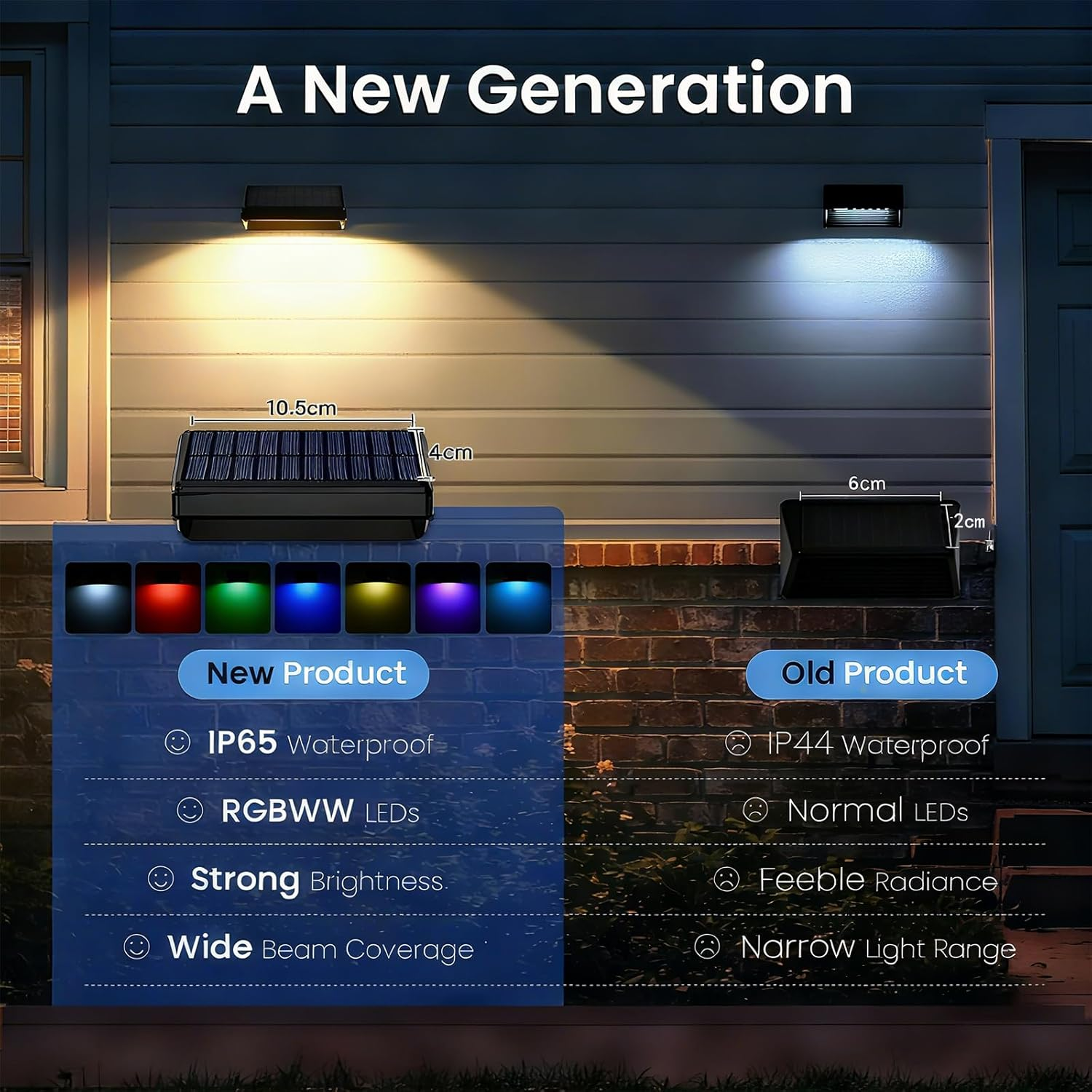 Solar Fence Lights, 9 Colors 11 Modes Solar Lights Outdoor Waterproof IP65, Solar Wall Garden Lights for Backyard Patio Deck Railing Pool Wall (2 Packs) image number 5