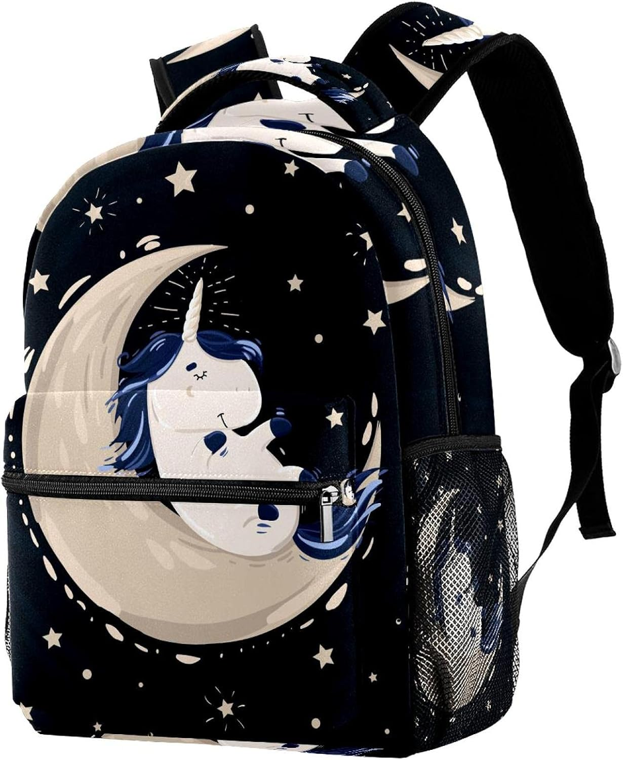 Unicorn with Magic Blue Sleeping in the Moon in Space Backpack Students Shoulder Bags Travel Bag College School Tote Backpacks image number 4