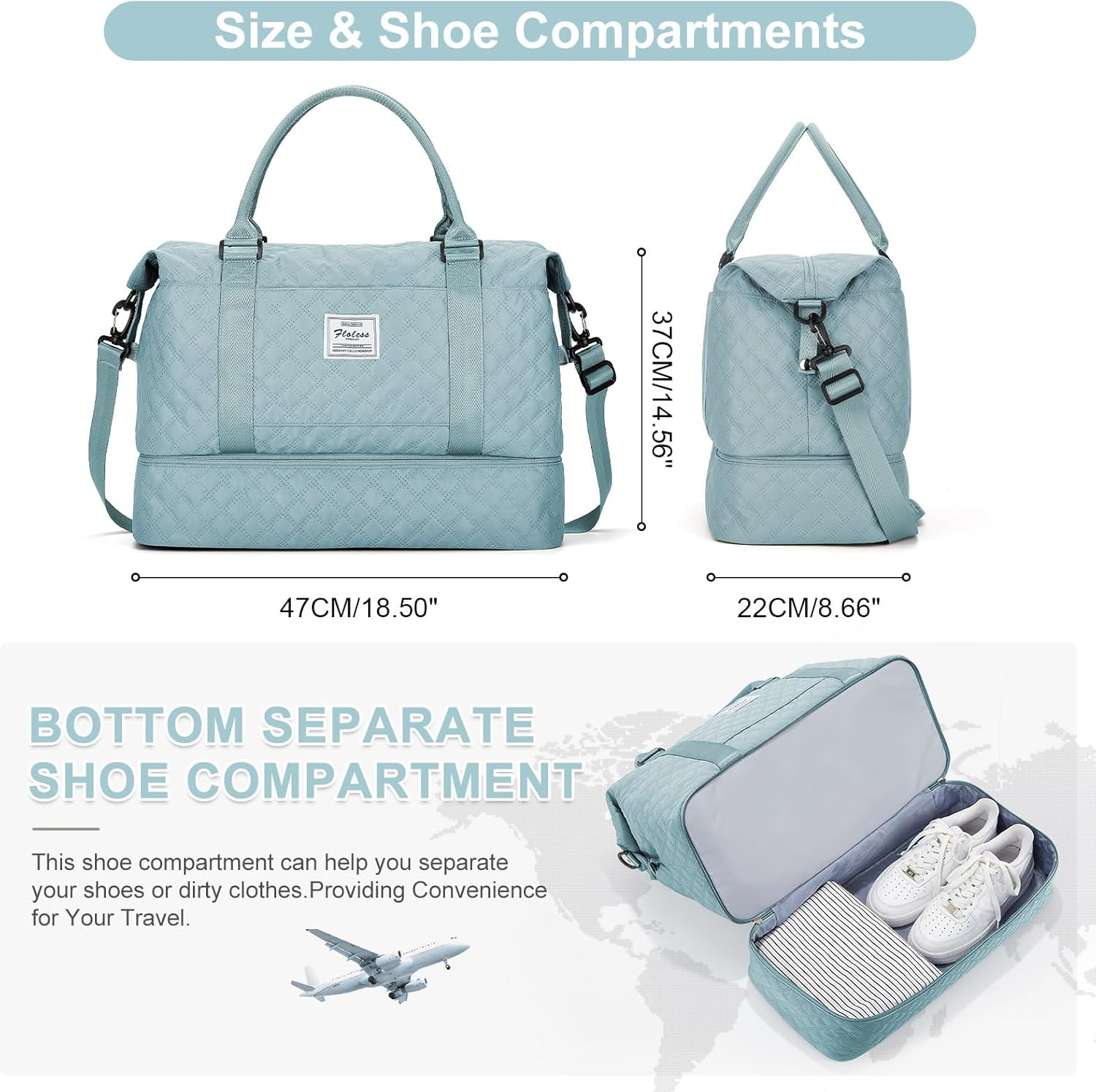 Travel Weekender Bag for Women, Carry on Overnight Bag with Shoes Compartment & Trolley Sleeve,Personal Item Bag image number 3