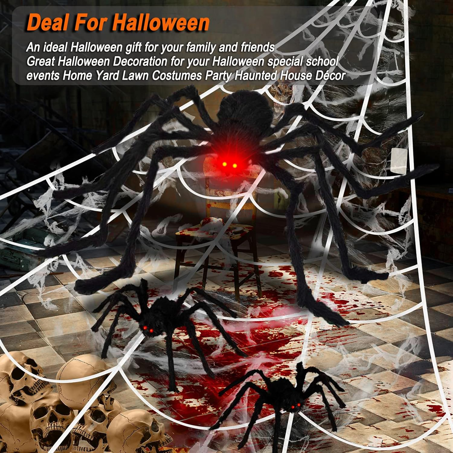 Halloween Decorations Outdoor 16 FT Giant Halloween Spider Web, 60'' Large Spider + 20 Spiders and 40G Stretch Cobwebs Triangular Spider Web Halloween for Haunted House Yard Lawn Party Halloween Decor image number 4