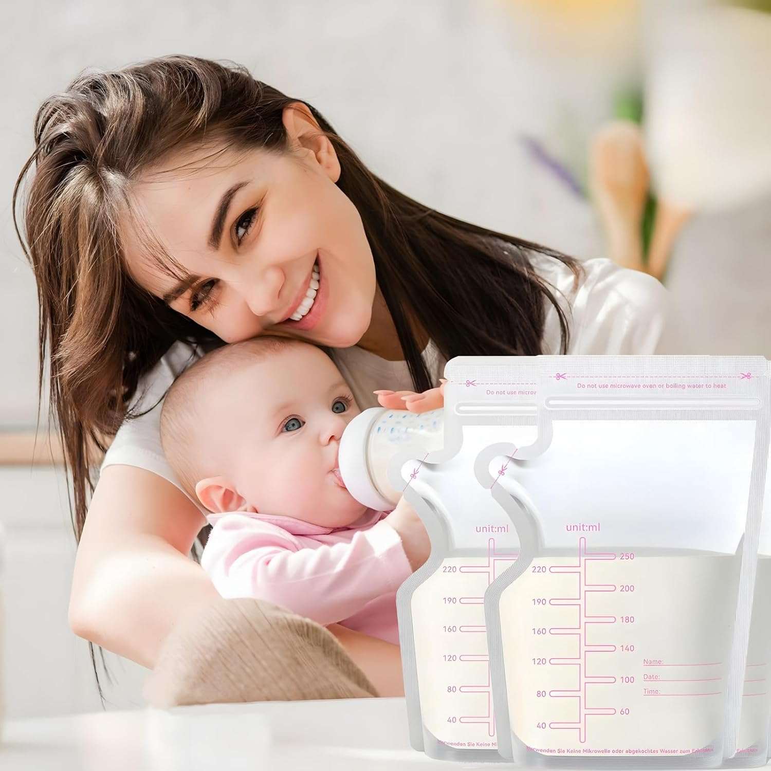 Breast Milk Storage Bags, 120 Pack Disposable Leakproof Breastmilk Storage Bags, 250Ml Capacity, Double Track Seal, Pre-Sterilised, BPA Free