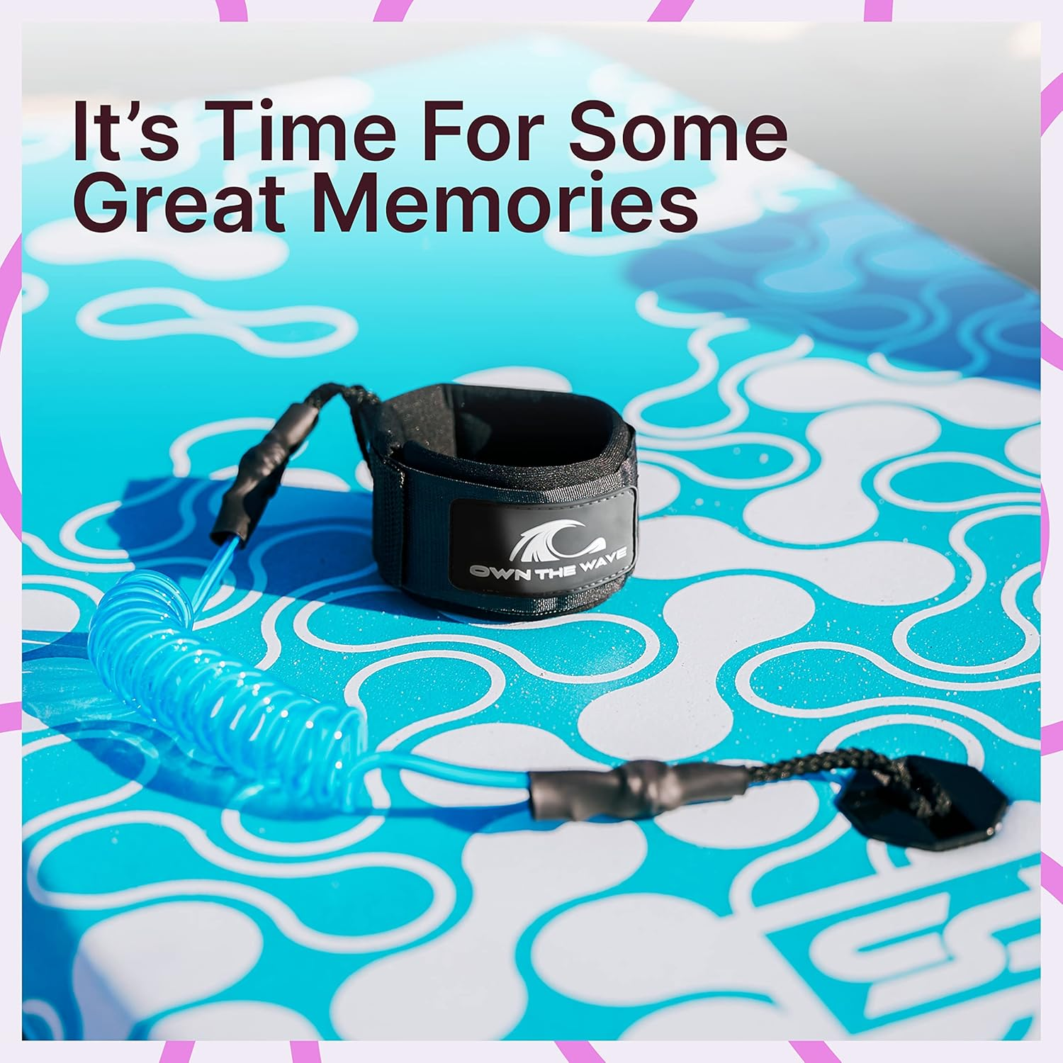 Own the Wave Bodyboard Leash &ndash; Premium Coil 4Ft Coiled Wrist Boogie Board Leashes with Plug - Bright Blue image number 4