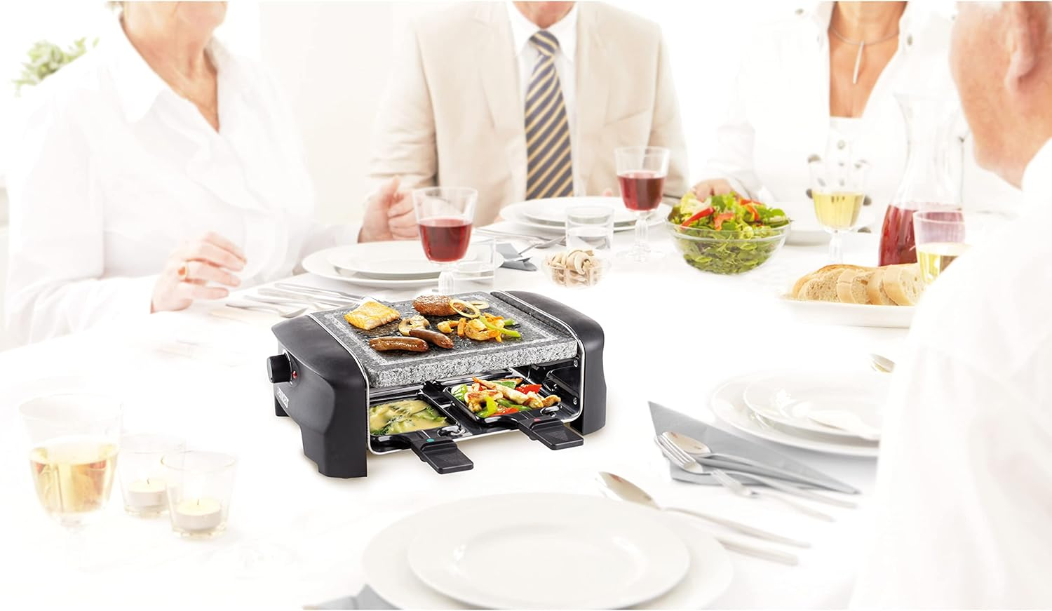 Princess Raclette Grill for up to 4 People with Stone Grill and Adjustable Heat Settings, 600 Watt, Black, 162810 image number 1
