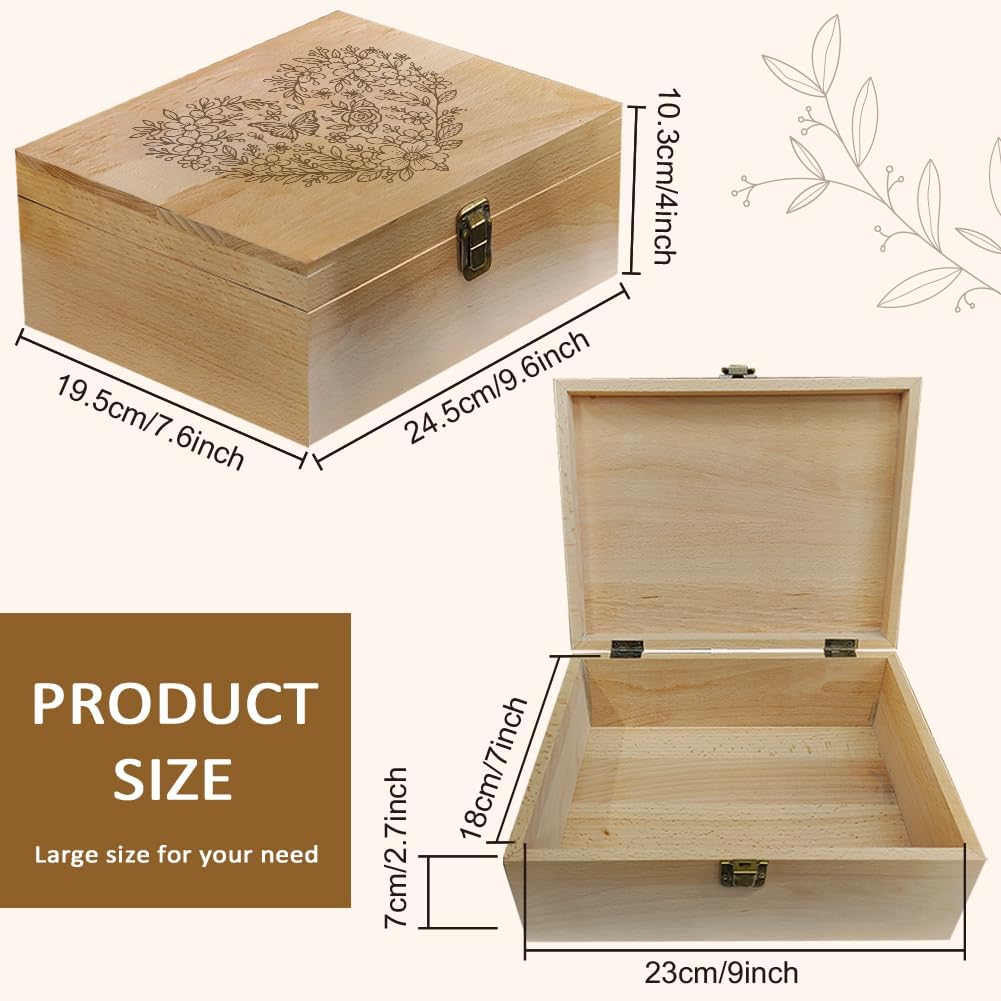 Arricraft 1 Pc Wooden Memory Keepsake Box, a Heart Shape Made up of Flowers and Butterflies Storage Decorative Memory Wooden Box with Hinge Lids for Photos Dvds Letters Holding 24.5X19.5X10.3Cm image number 2