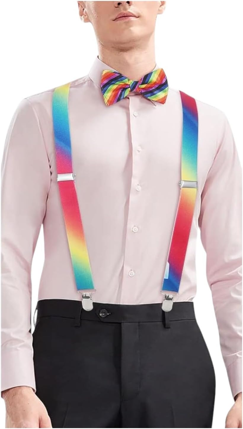 Men'S Rainbow Gay Pride Fade Suspenders Brace Elastic Strong Clip on Adjustable image number 1