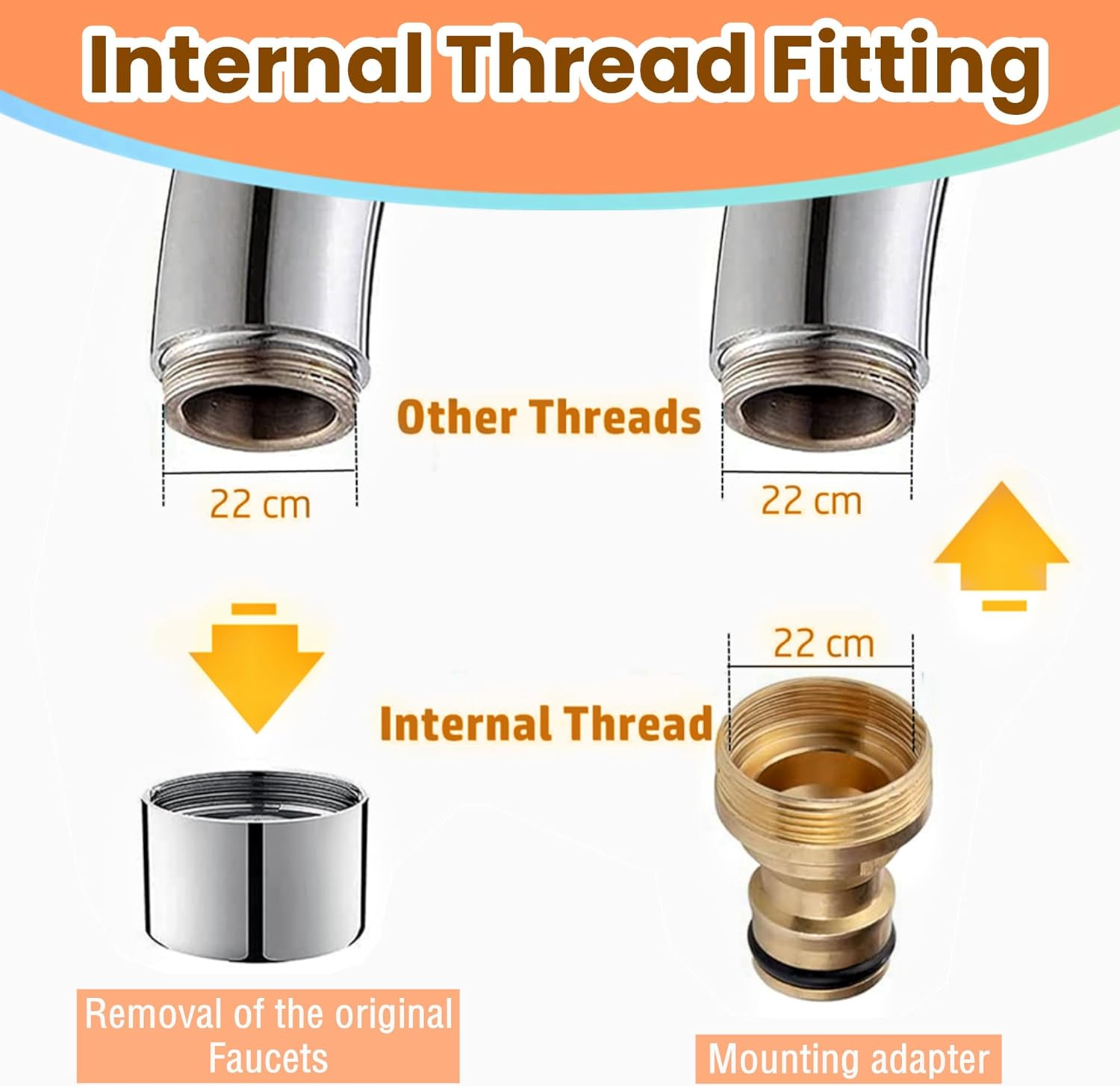 Indoor Garden Hose Pipe Adapter for Kitchen Sink and Bathroom, 22Mm Female 24Mm Male Threaded Tap Connector Fittings, Mixer Hose Connector Brass for Kitchen Sink image number 6