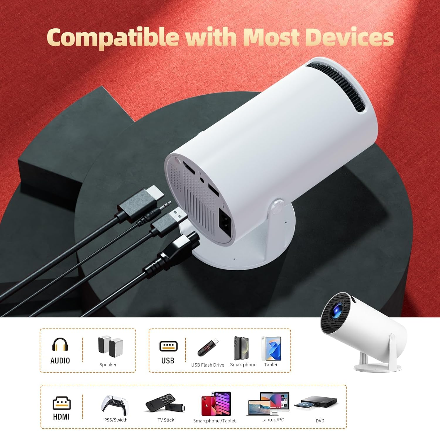 [Netflix Official] Mini Projector with Wifi 6 and Bluetooth, Full HD 4K Support Portable Projector with Automatic Vertical Keystone Correction 270&deg; Rotation and Android 11.0
