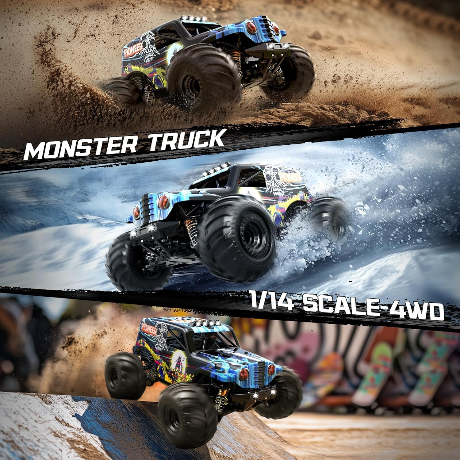 1/14 Brushless RC Cars for Adults, Max 68KM/H Oil Shock Absorber Electric 4WD High-Speed RC Car, Remote Control Cars for Adults RC Truck with Two 2S Lipo Batteries, Compatible with 3S Lipo image number 1