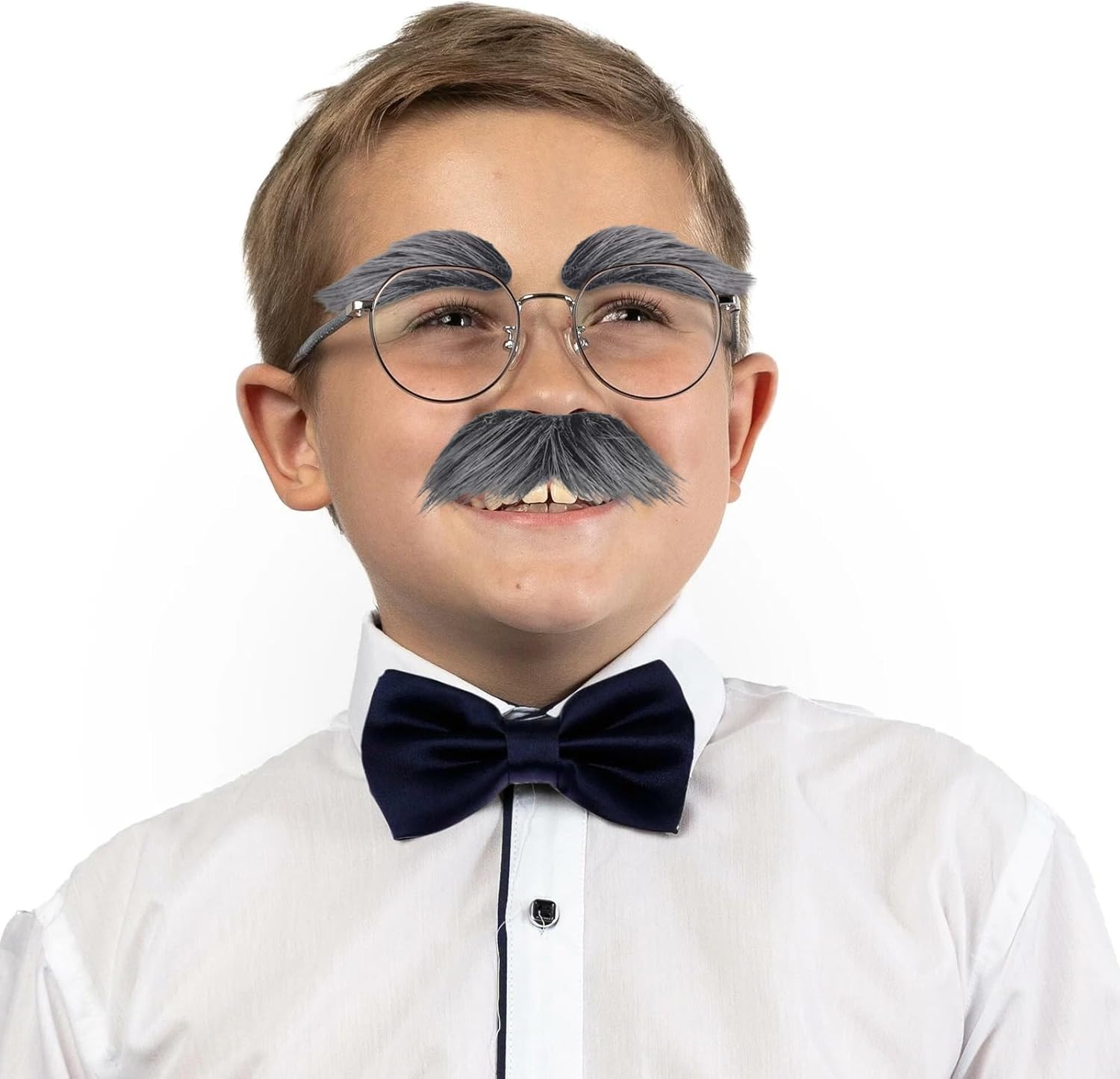 Degpum Old Man Costume for 100 Day of School Grandpa Costume Accessories Glasses with Gray Stick on Fake Mustache & Eyebrows Halloween Costume Set
