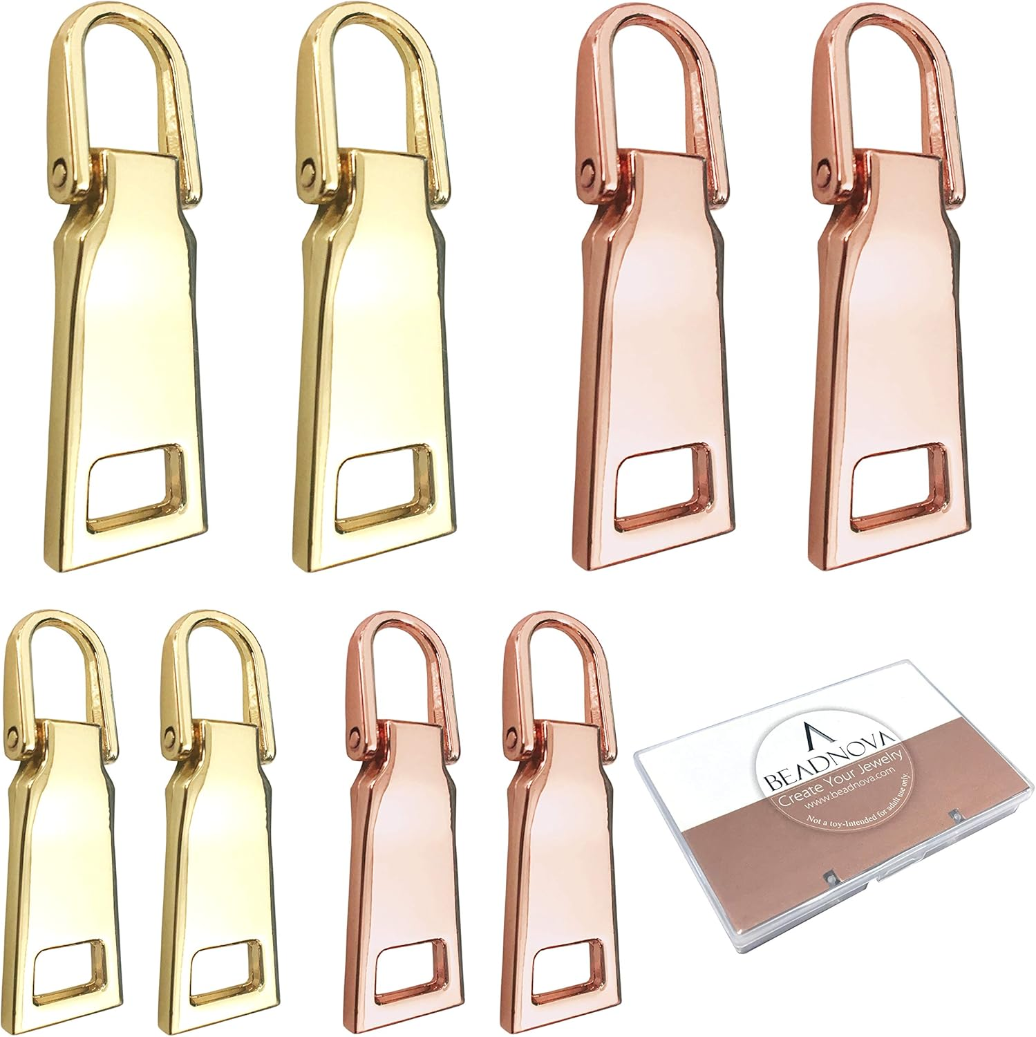 BEADNOVA Zipper Pull Replacement Metal Zipper Pull Repair Zipper Pull Tab for Luggage Suitcase Backpack Jacket Bags Coat Boots (Gun Black and Silver Color Assorted, Size 3 and 5, 8 Piece)