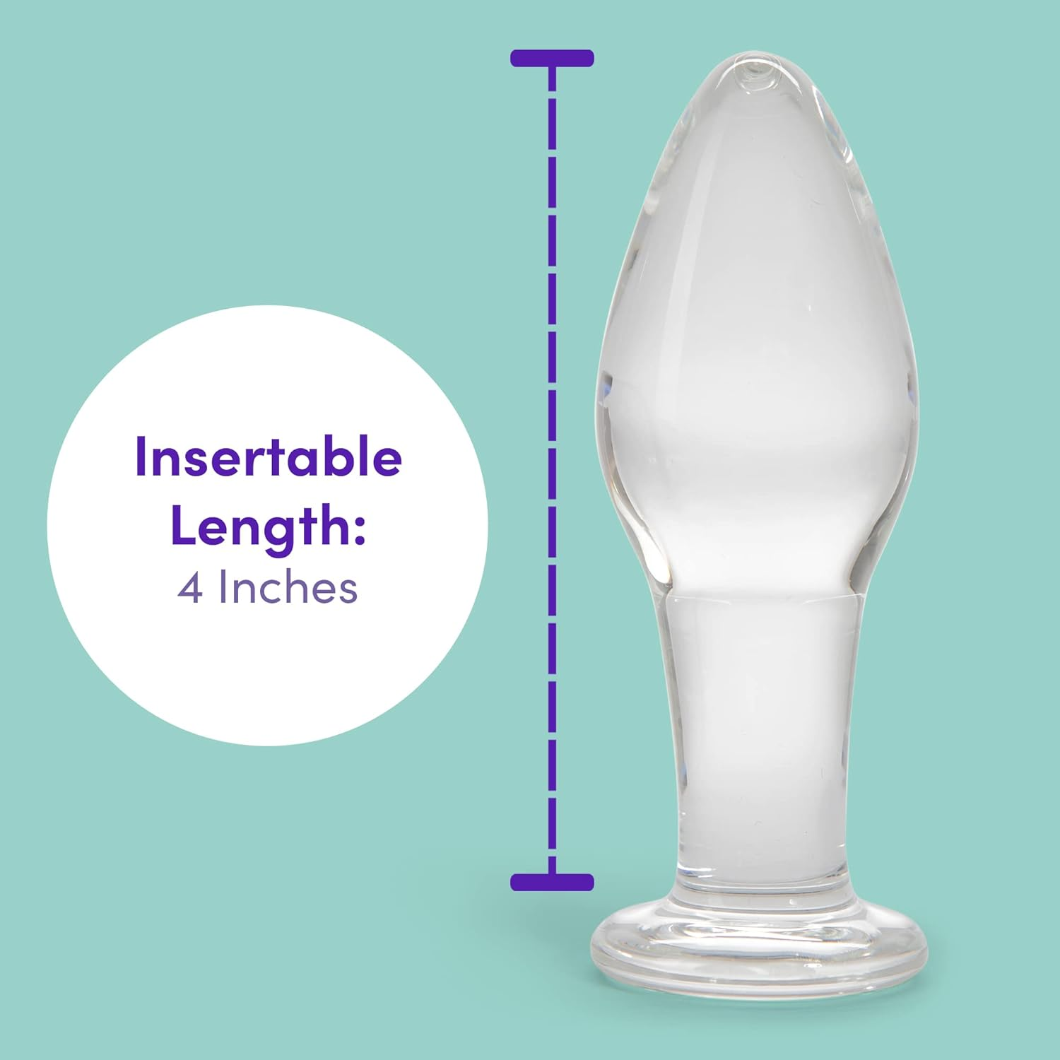 Lovehoney Pure Pleasure Butt Plug - 4 Inch Glass Anal Plug - Tapered Tip with Flared Base - Waterproof - Clear image number 2