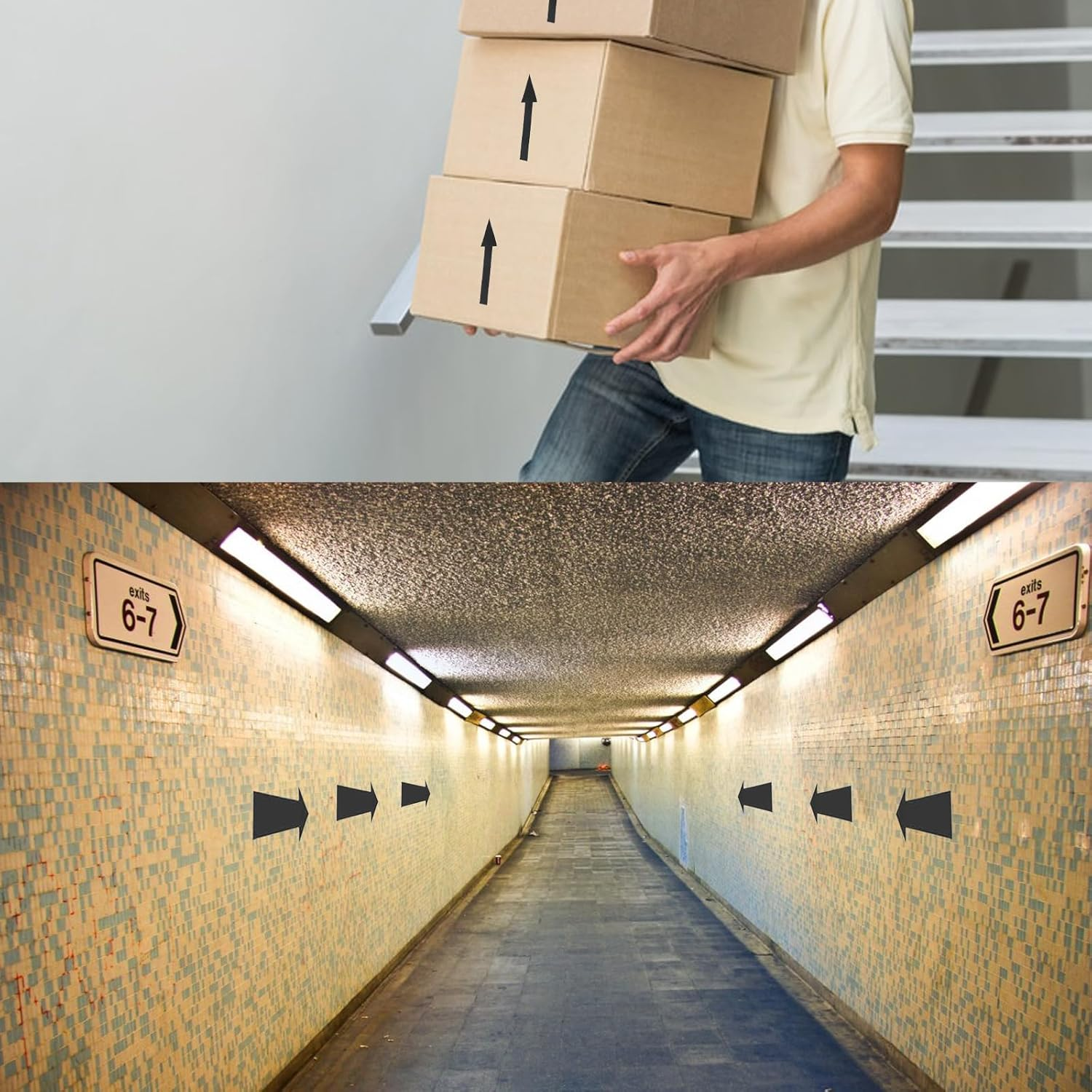 Joyangy 8 X 2 Inch Black Arrow Sign Stickers, 12 Pack Waterproof PVC Removable Self Adhesive Floor Decals, Wall Marking Arrow Signs for Road Instructions image number 4