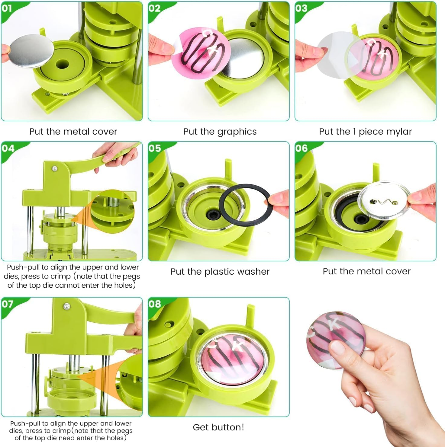 Button Maker Machine 58Mm -Installation-Free DIY Photos Pin Badge Button Maker Press Machine Badge Punch Press with Free Button Parts&Pictures&Circle Cutter (Green-58Mm)