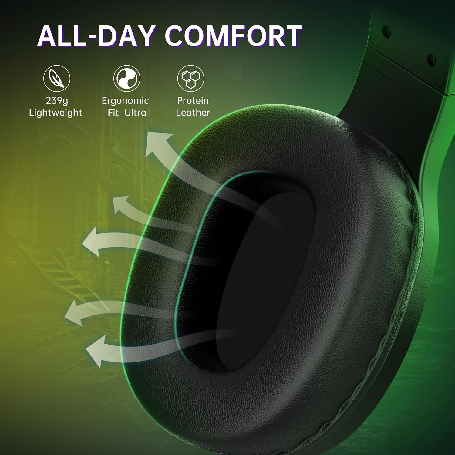 AOC Wireless Gaming Headphones with Bluetooth 5.4 & USB-C for PS5/4, Nintendo Switch, PC, Laptop, 2.4Ghz Gaming Headset with Mic, 20Ms Latency, 45H Playtime, 7.1 Virtual Surround- Glossy Black image number 4