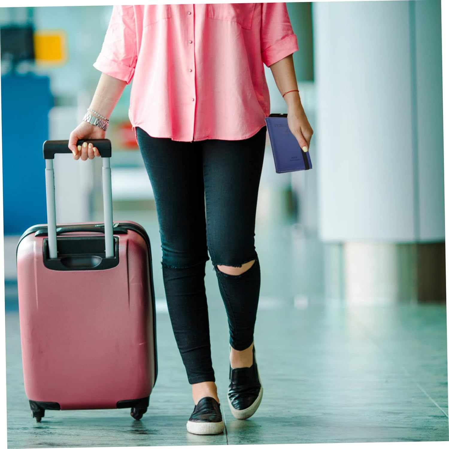 BCOATH Travel Passport Protector Pu Passport Holder RFID Blocking Card Cover with Zipper Gate Pass Holder for Men and Women Short Blue - Navy image number 5