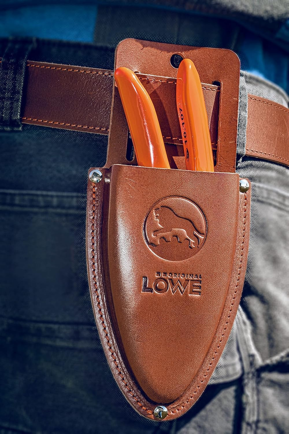 Original L&Ouml;WE Leather Premium Holster - 9809 | Belt Bag Brown for Secateurs with Belt Clip for Storage on Belt or Trouser Pocket | Made in Germany | 100% Genuine Leather