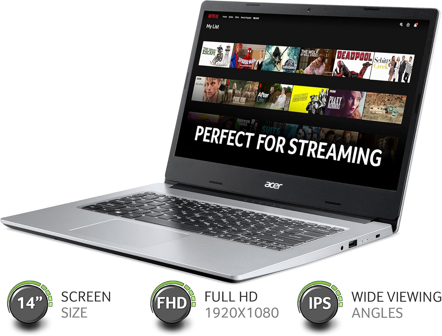 Acer Aspire 1 A114-33 14 Inch Laptop - (Intel Celeron N4500, 4GB, 64GB, Full HD Display, Microsoft Office 365, Windows 11 in S Mode, Silver)