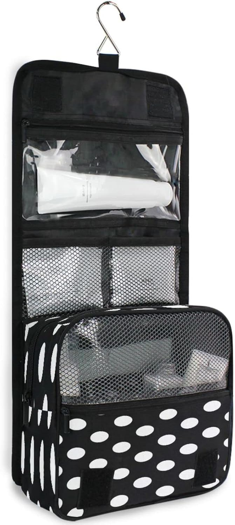 Polka Dot Geometric Pattern Hanging Toiletry Bag for Women Men, Portable Makeup Bag Organizer Cosmetic Bag for Purse Pouch Waterproof Travel Essentials Large Wash Bag for Kids Girls, Multicolor, One image number 3