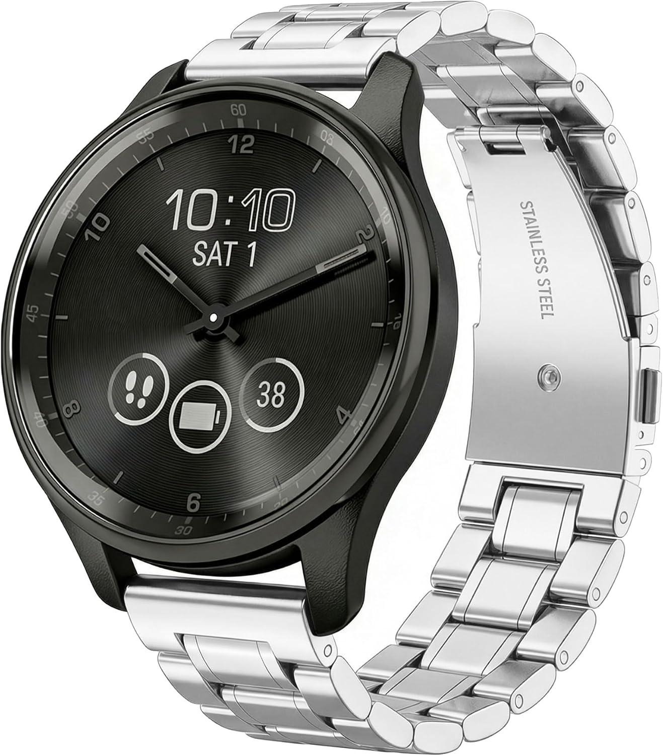 Hiseus Bracelet Compatible with Garmin Vivomove Sport Style Trend, Chic Metal Replacement Strap for Men and Women