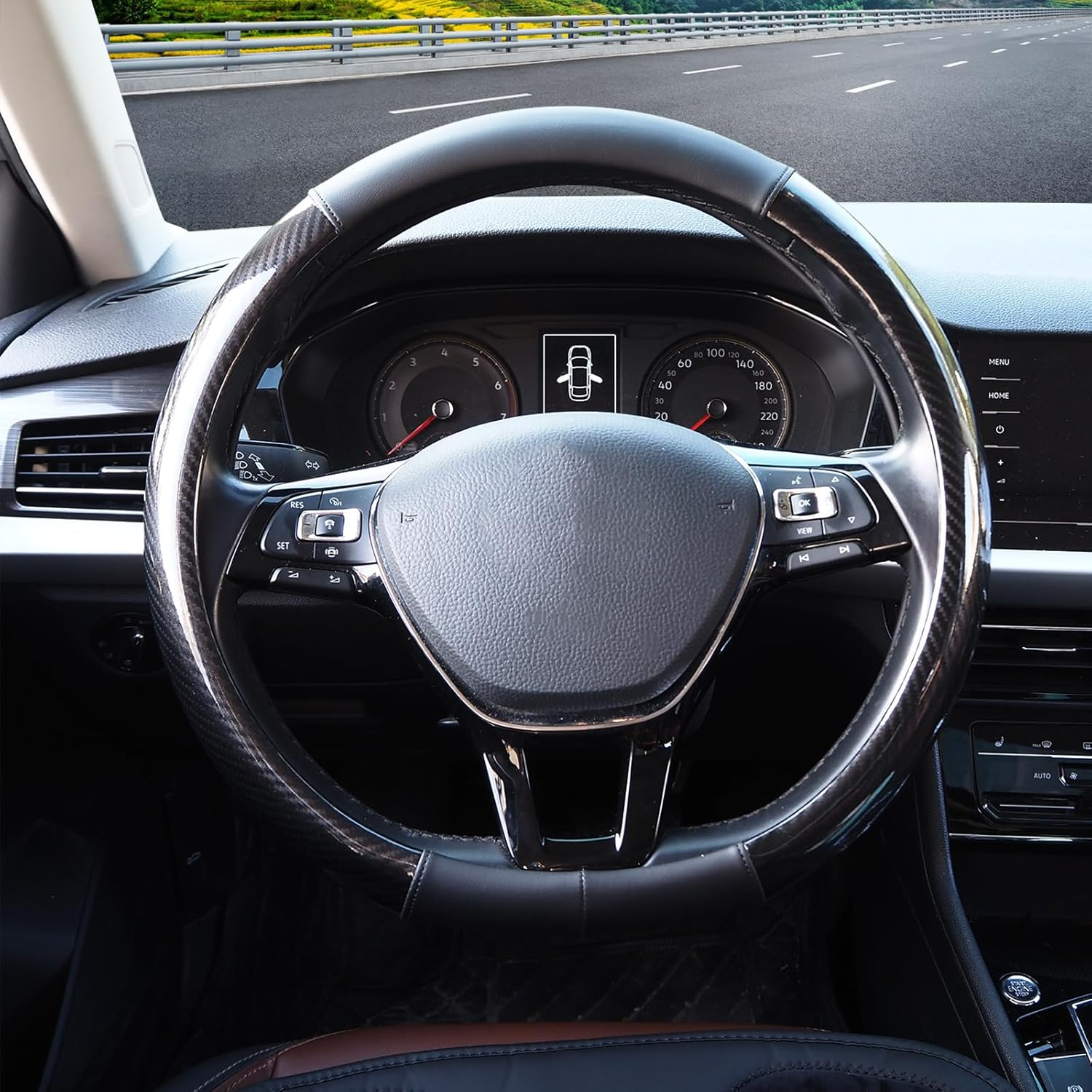 Nappa Leather Car Steering Wheel Cover, anti Slip, Thin, Breathable, Odor-Free, Universal 14.5-15 Inches Fit, Car Steering Wheel Cover Full Surround Aeecssories (Black C-Nappa Leather) image number 1