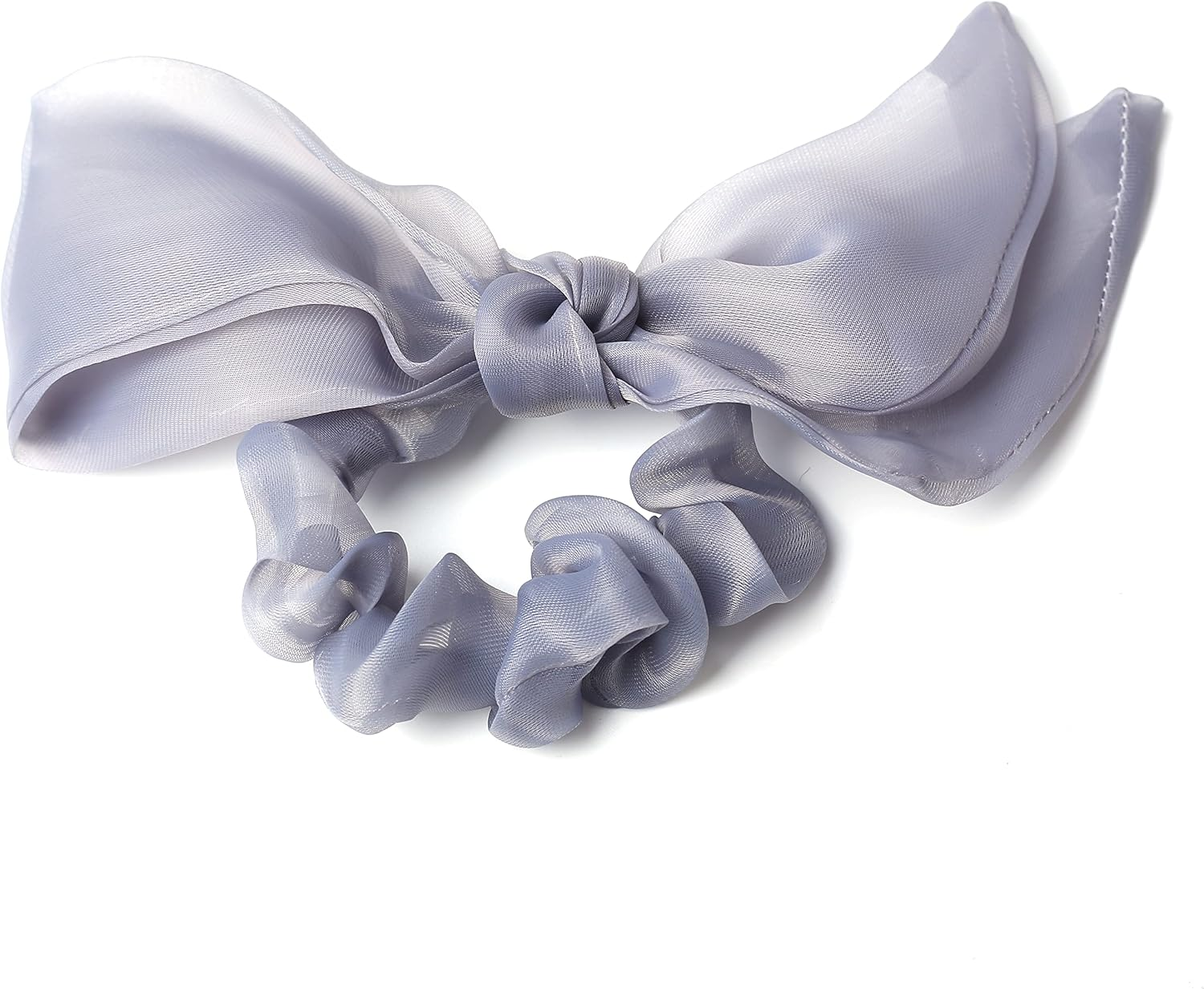 Qingoo Organza Rabbit Ears Elastic Hair Band Ponytail Holder Suitable for Everyday Use Travel Party (White)