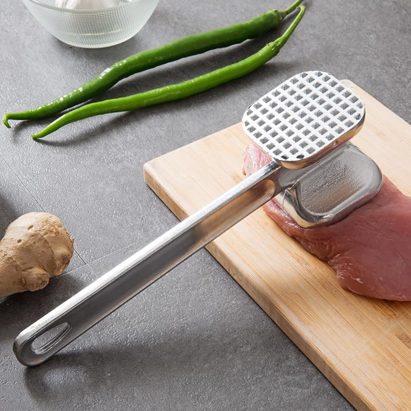 Liyquint Dual-Sided Meat Hammer & Tenderizer &ndash; Heavy Duty Meat Mallet for Steak, Chicken, Fish, Pork &ndash; Kitchen Meat Pounder Tool for Grilling & Home Cooking (Silver)