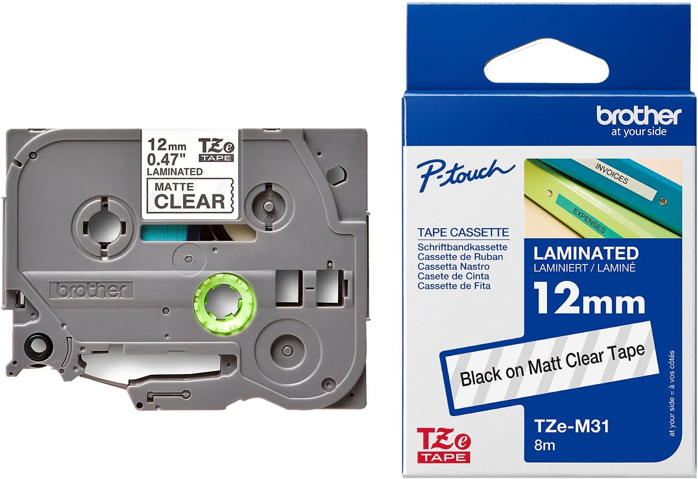 Brother Genuine Tze-M31 Laminate Tape, Black on Clear, 12Mm X 8M image number 2