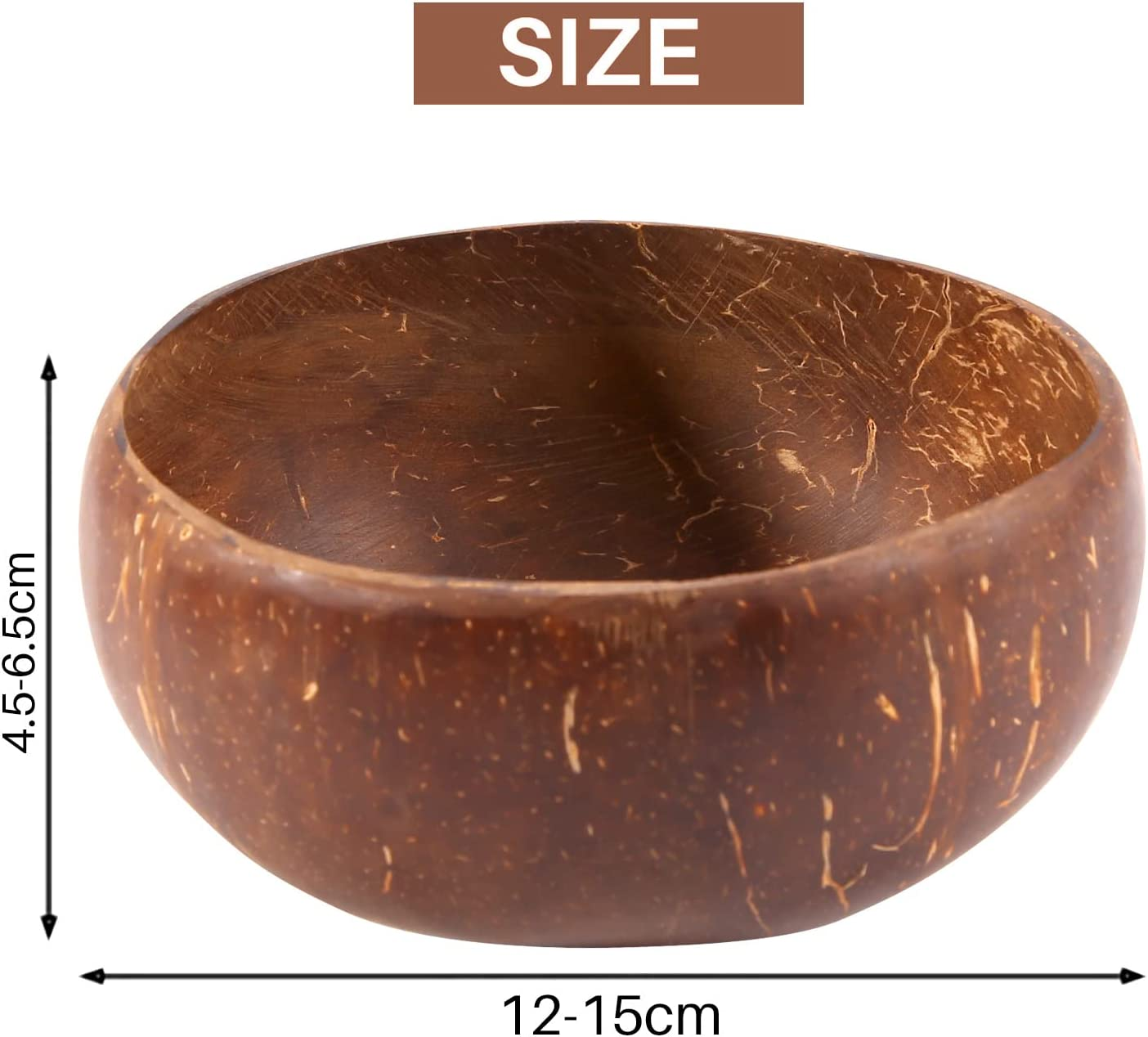 Coconut Bowl Set Handmade Coconut Shell Tableware Wood Spoon Dessert Fruit Salad Mixing Bowl Rice Ramen Bowl, 6 & 6 Spoons image number 1