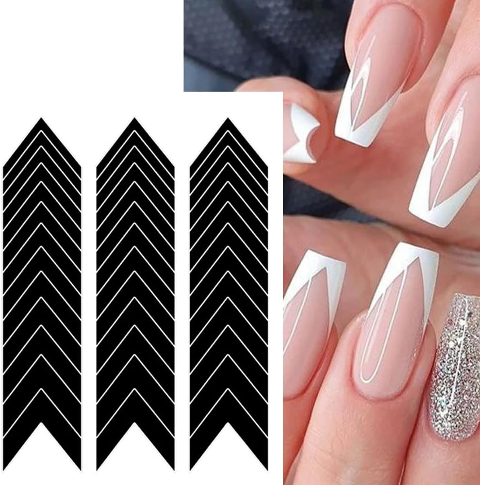 Nail Art Stickers French Minimalist Crescent Smile V-Shaped Black Nail Styling Stickers Pack of 12 image number 2