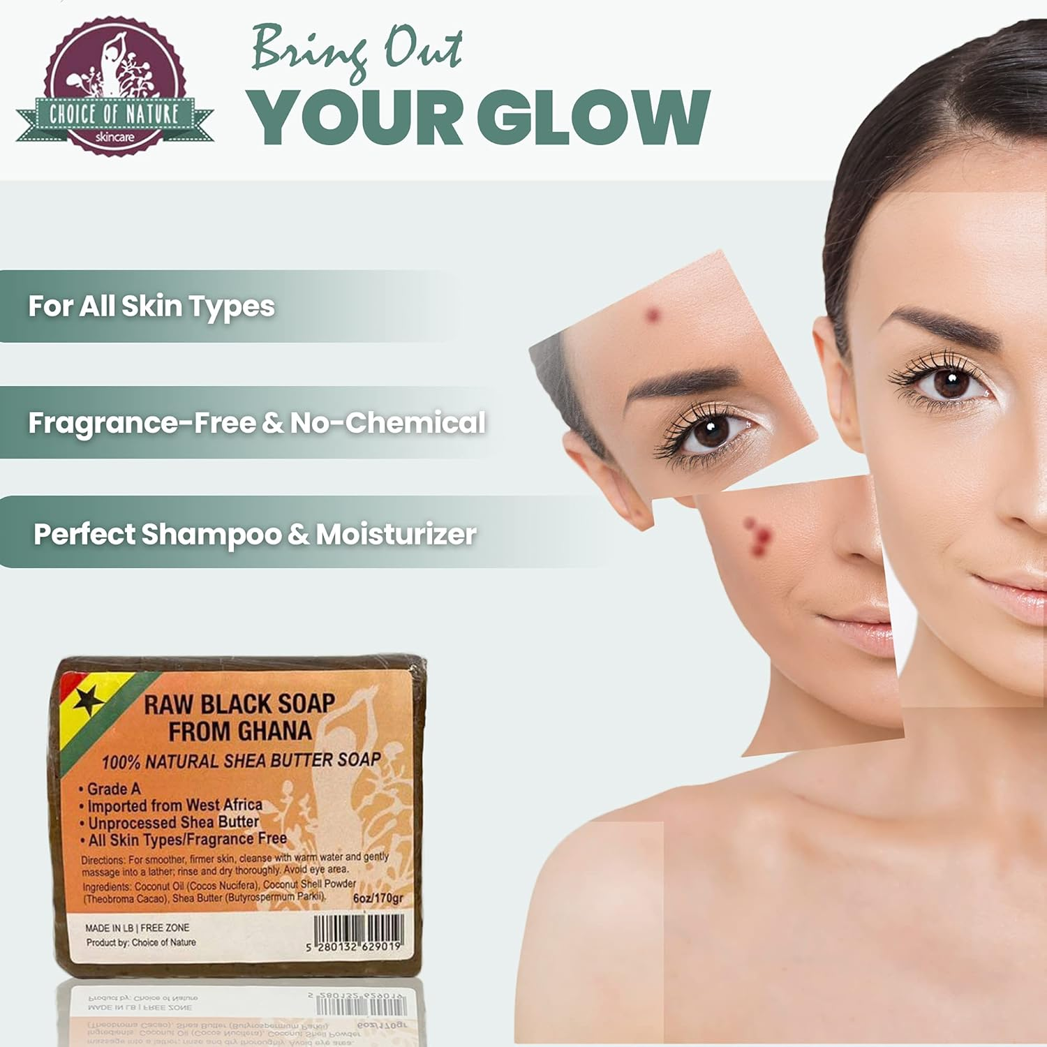 African Black Soap - 6 Oz / 170 G - Exfoliating Organic Bar for Acne, Dry Skin, Moisturizing, Hydrating Soap Bar Face and Body Wash - with Shea Butter, Cocoa Butter and Coconut Oil, for Women and Men | from Ghana image number 4