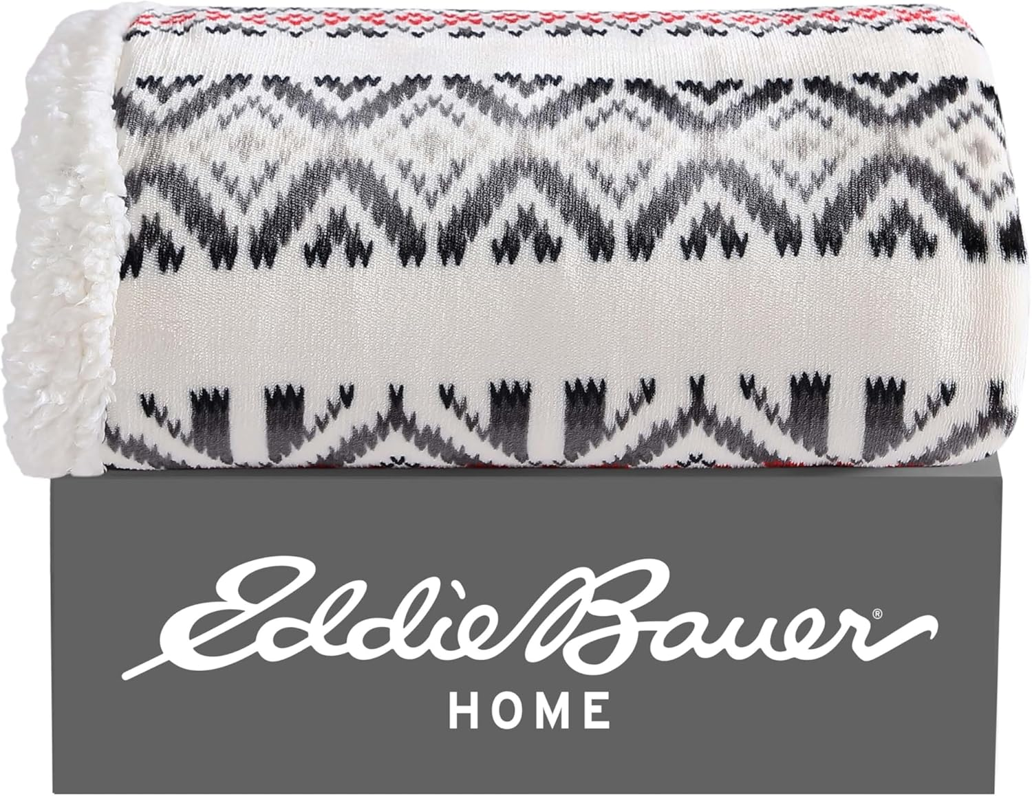 Eddie Bauer Ultra-Plush Collection Throw Blanket-Reversible Sherpa Fleece Cover, Soft & Cozy, Perfect for Bed or Couch, Mountain Village Red - Grey/Red image number 4