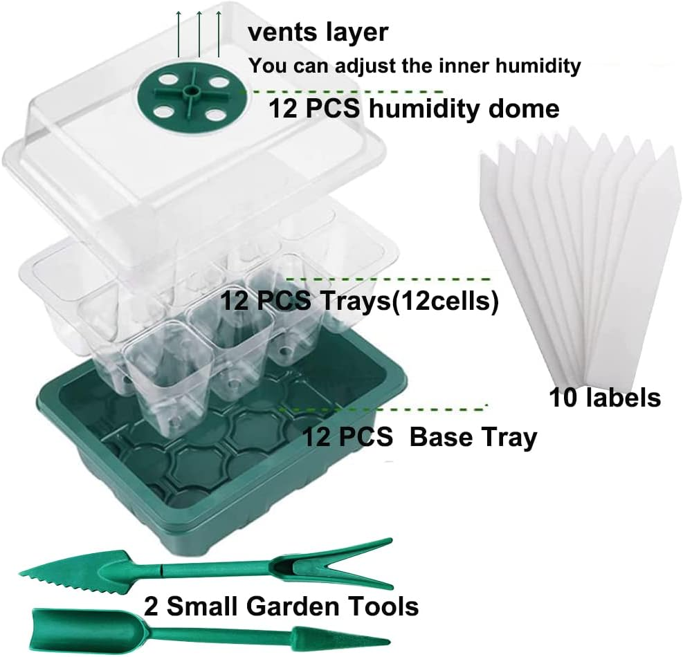 12 Packs Seed Starter Tray,Seed Starter Kit with 10 Plant Labels (12Cells per Tray),Mini Greenhouse Germination Kit for Seeds Growing Starting,Seed Starting Trays Plant Starter (12, Green) image number 4