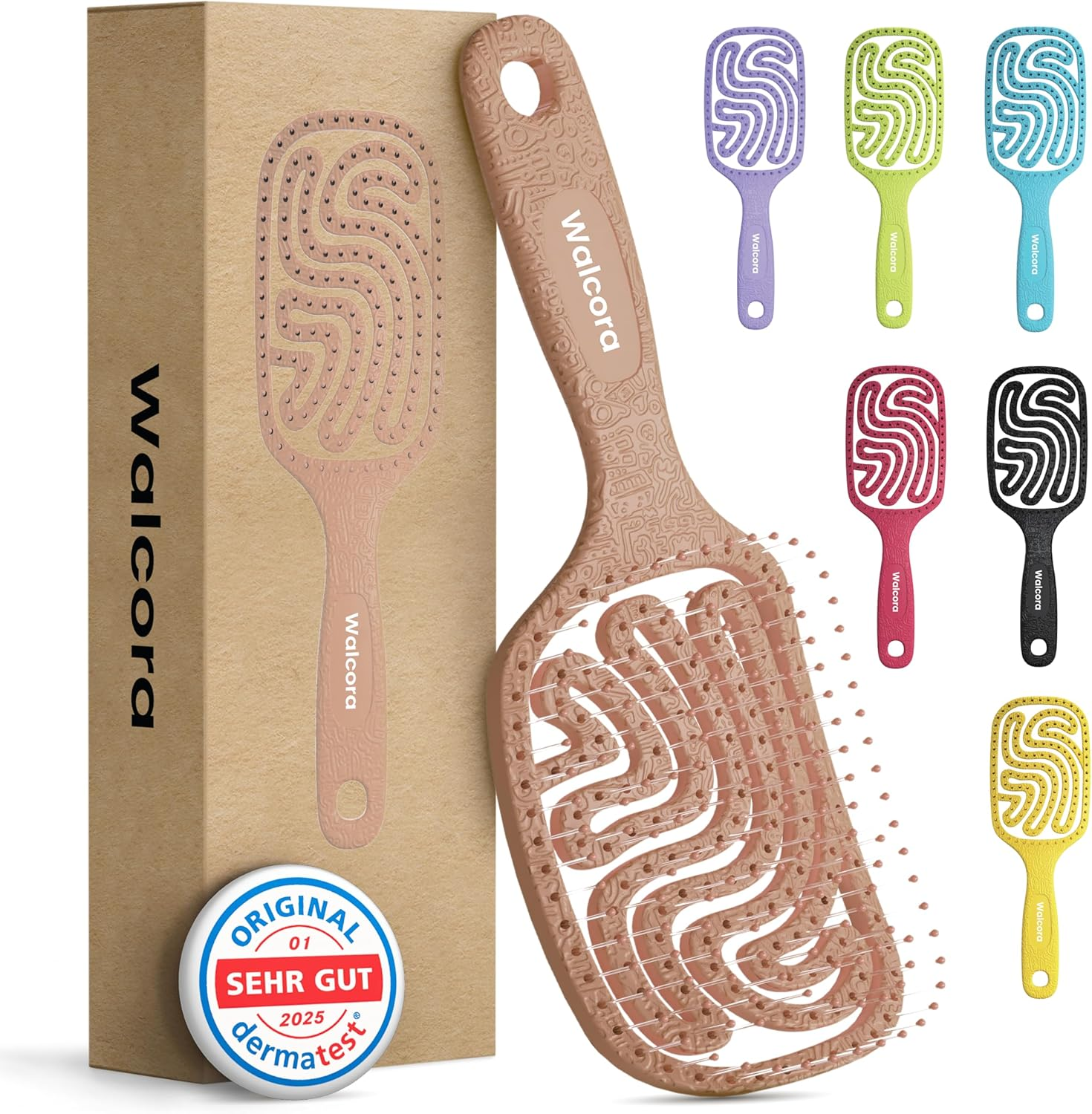 Walcora Hair Brush without Pulling, Detangling Brush & Detangler Brush for Women, Men & Children, for Curls, Wet, Fine & Long Hair, Hair Brush - Red